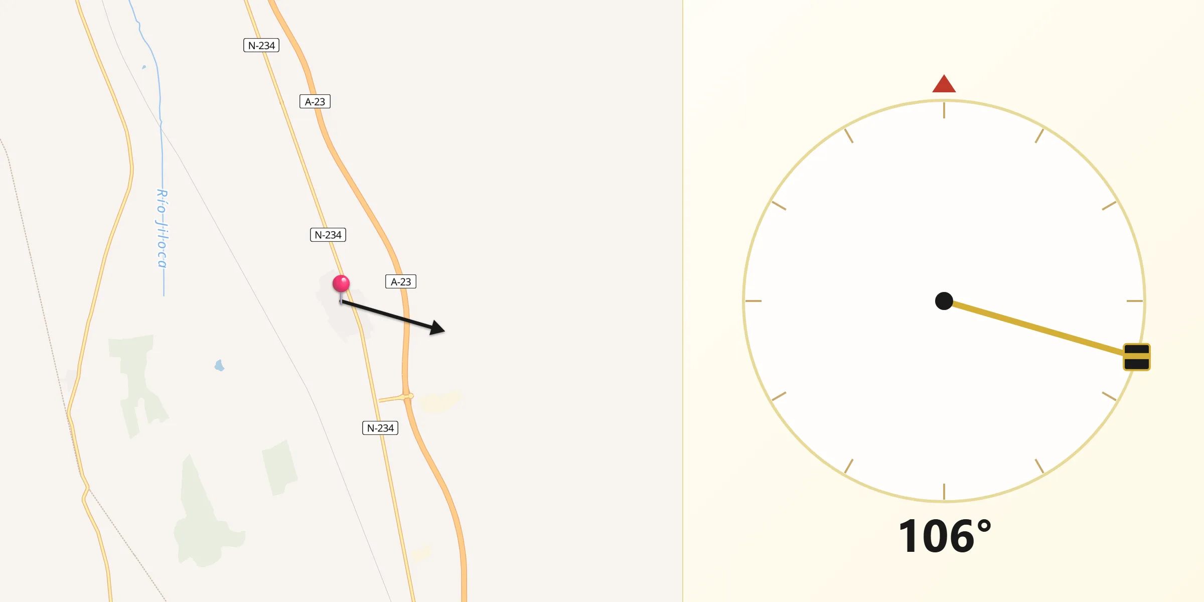 Dirección de la Qibla desde Villarquemado
