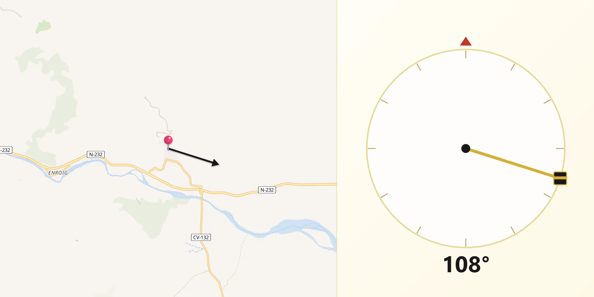Dirección de la Qibla desde Chert/Xert