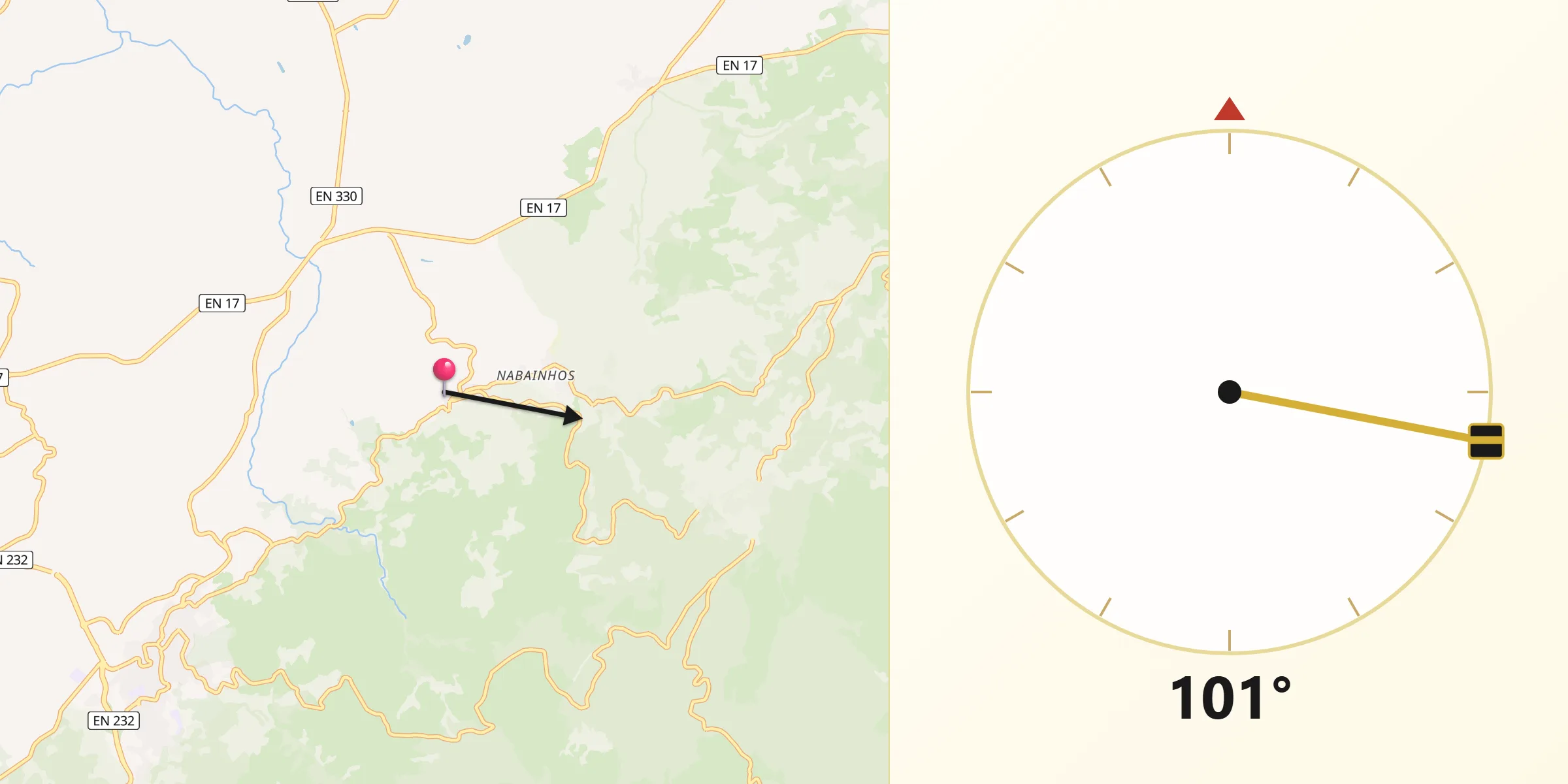 Direção da Qibla a partir de Nabais