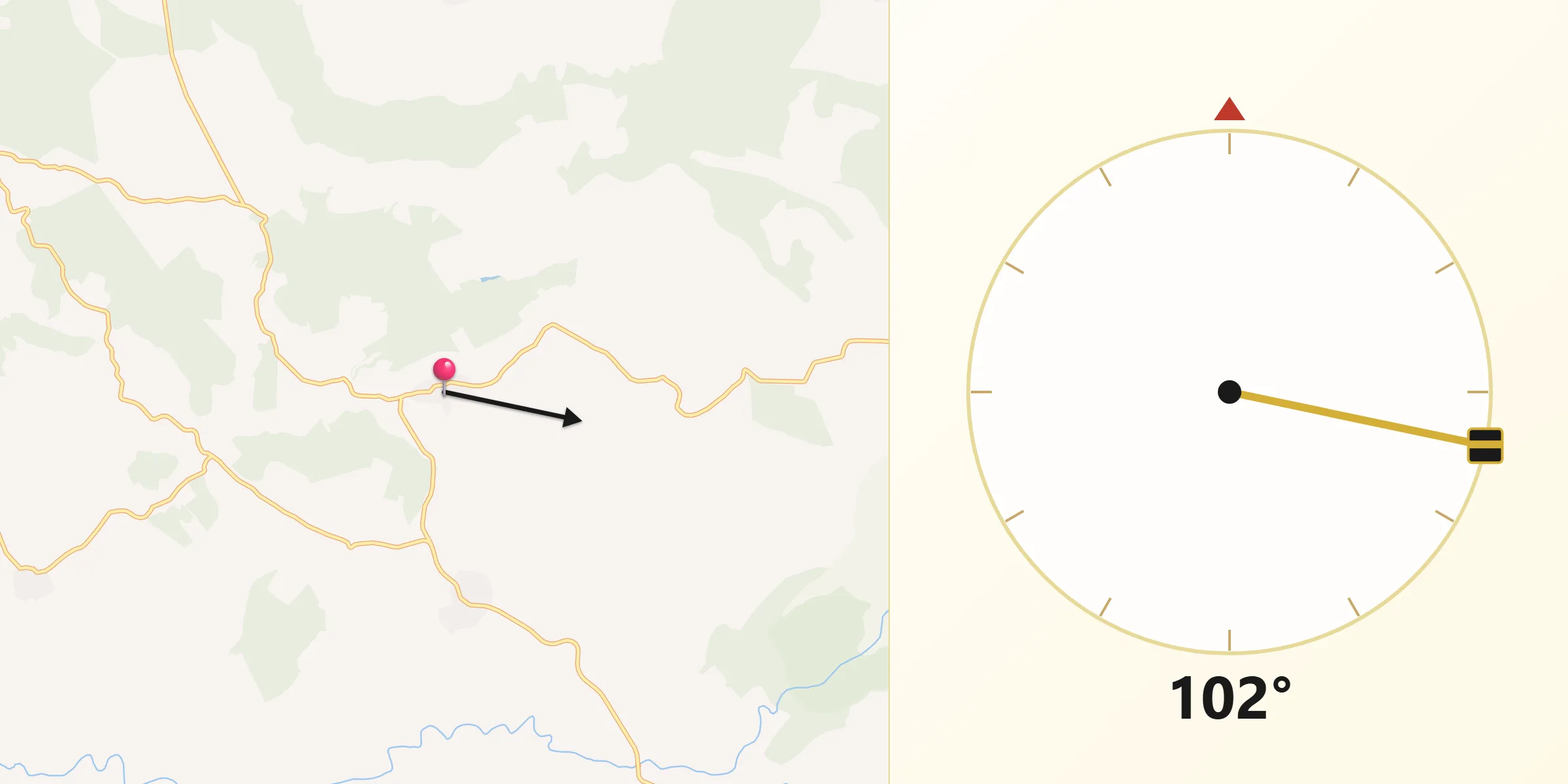Dirección de la Qibla desde Serradilla del Arroyo