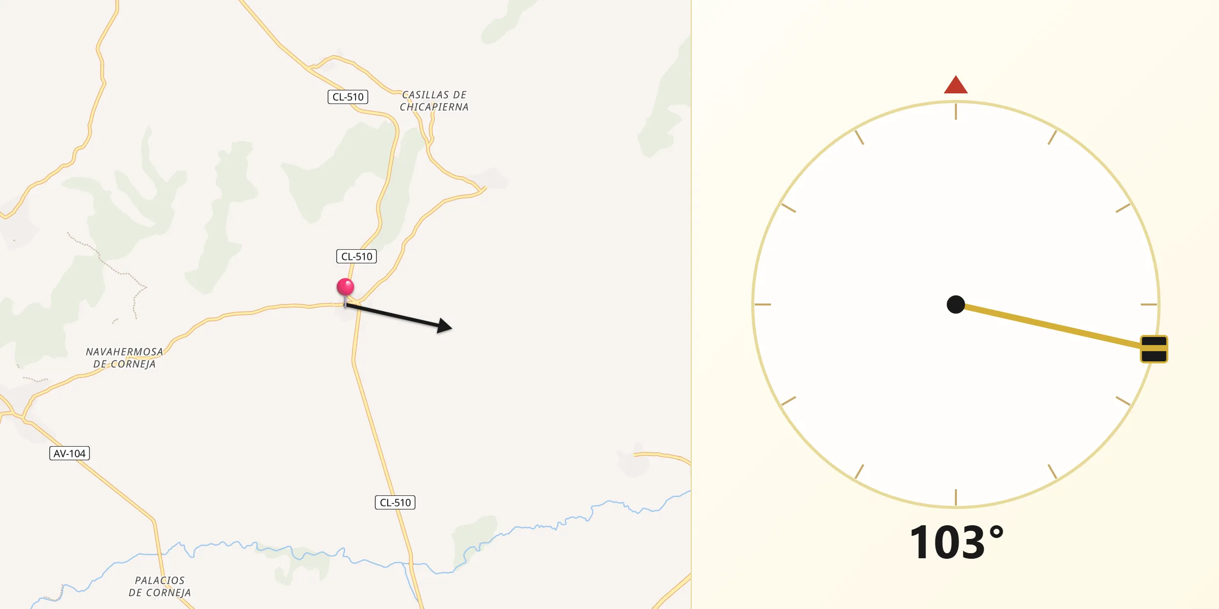 Dirección de la Qibla desde Malpartida de Corneja
