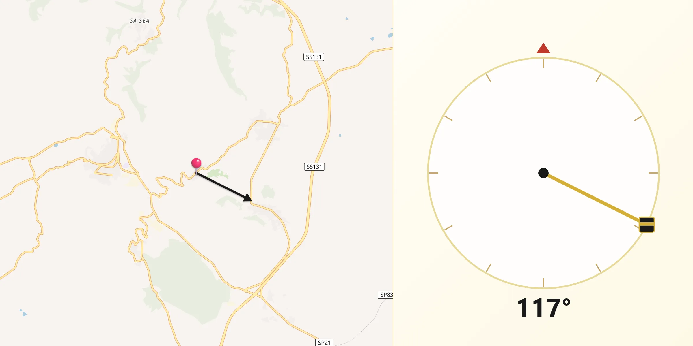 Direzione della Qibla da Borutta