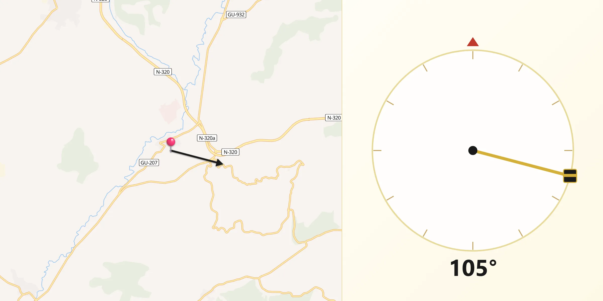 Dirección de la Qibla desde Armuña de Tajuña
