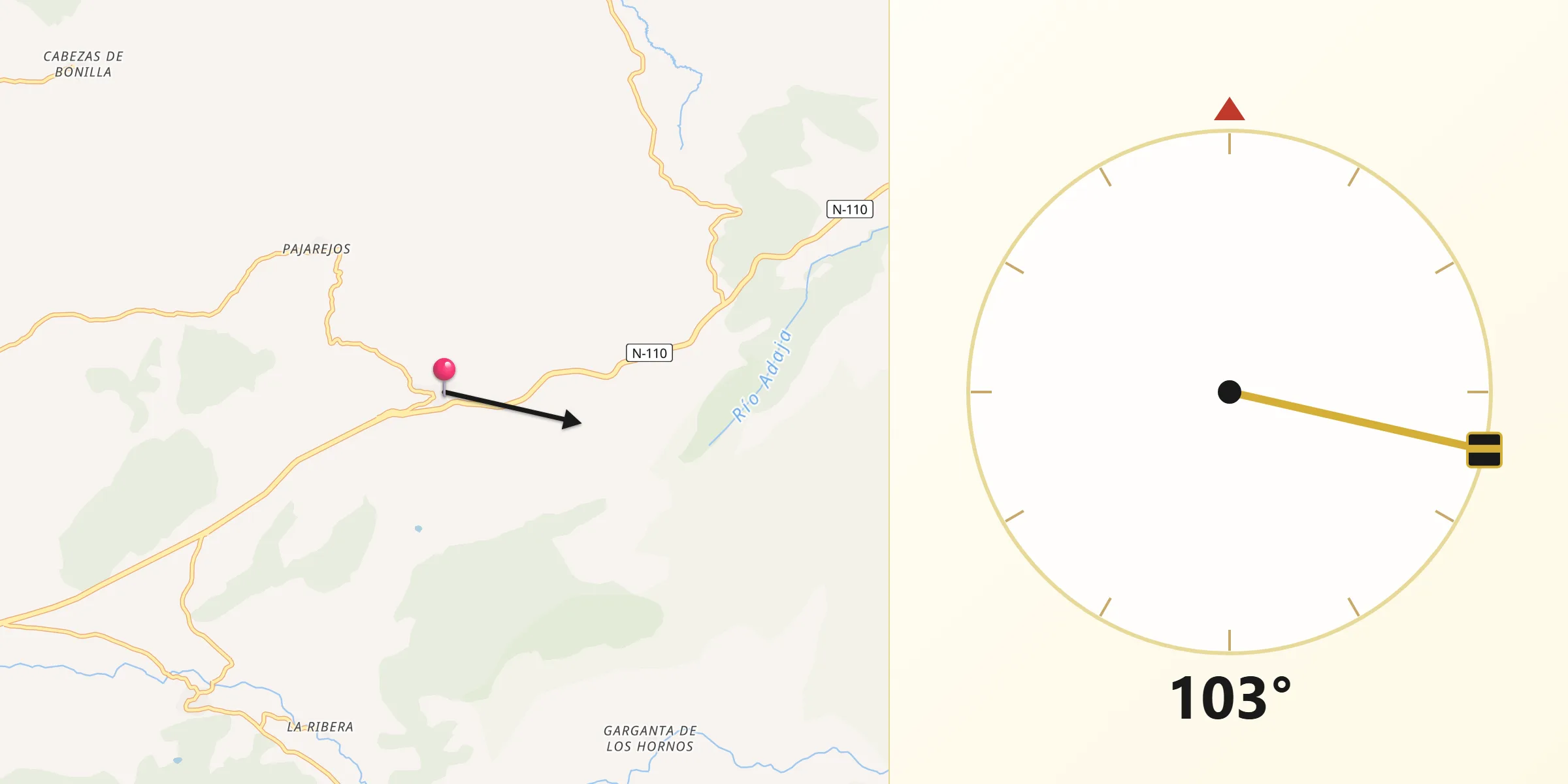Dirección de la Qibla desde Casas del Puerto