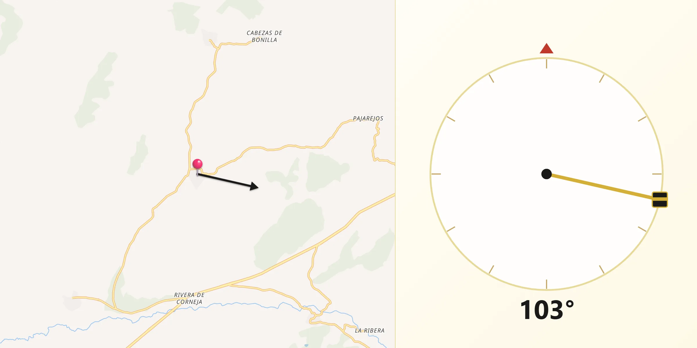 Dirección de la Qibla desde Bonilla de la Sierra