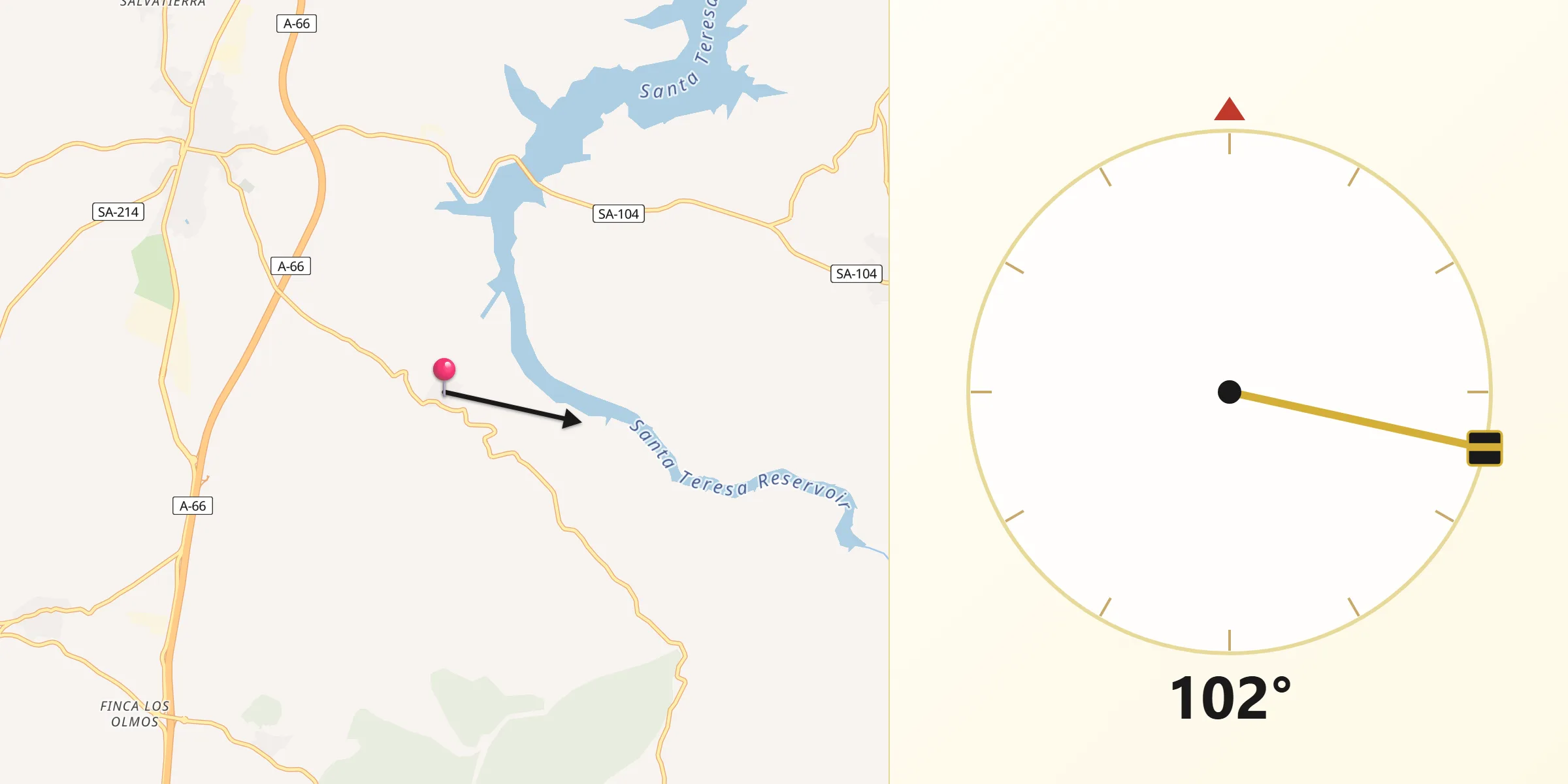 Dirección de la Qibla desde Guijo de Ávila