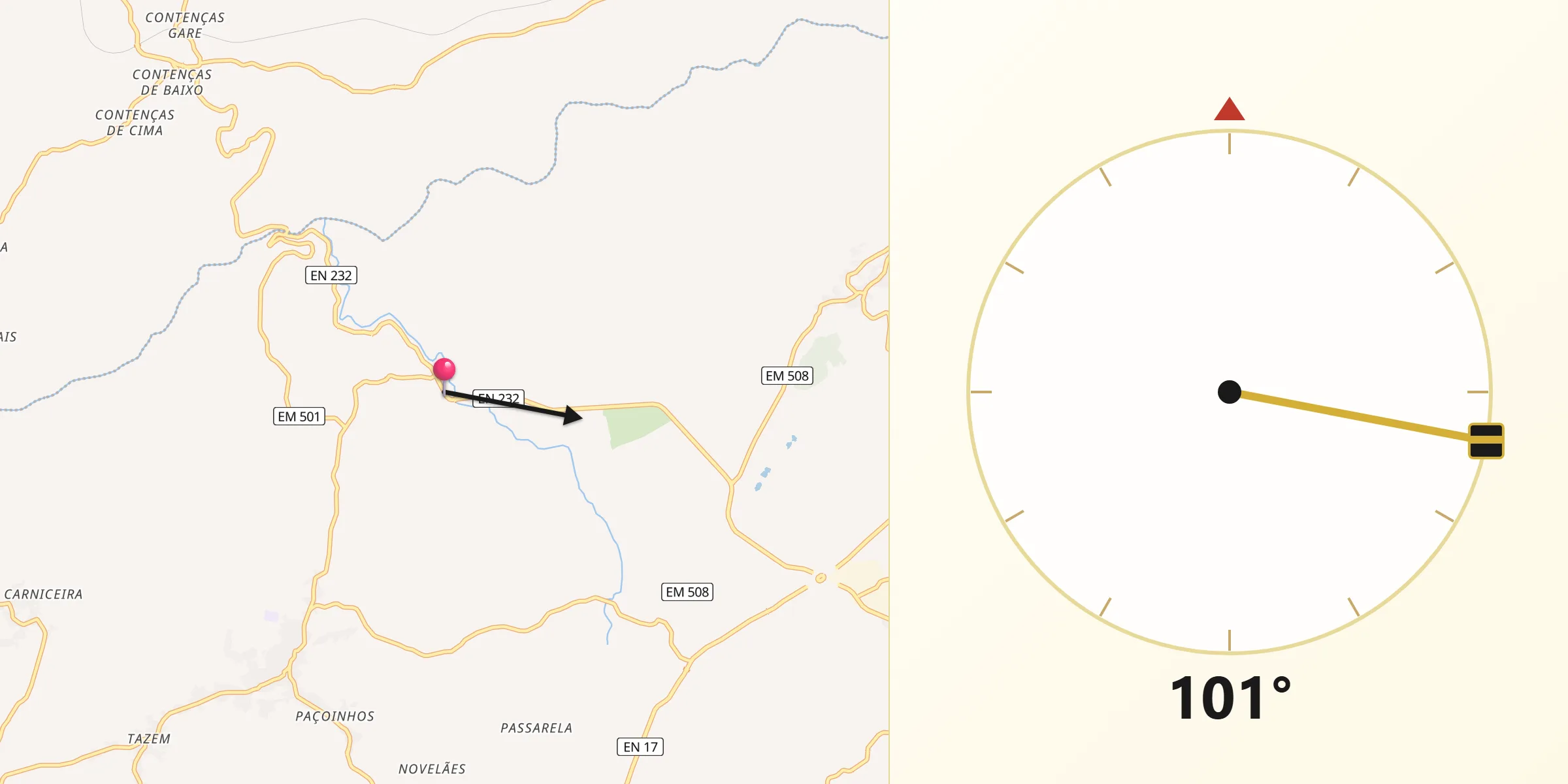 Direção da Qibla a partir de Cativelos