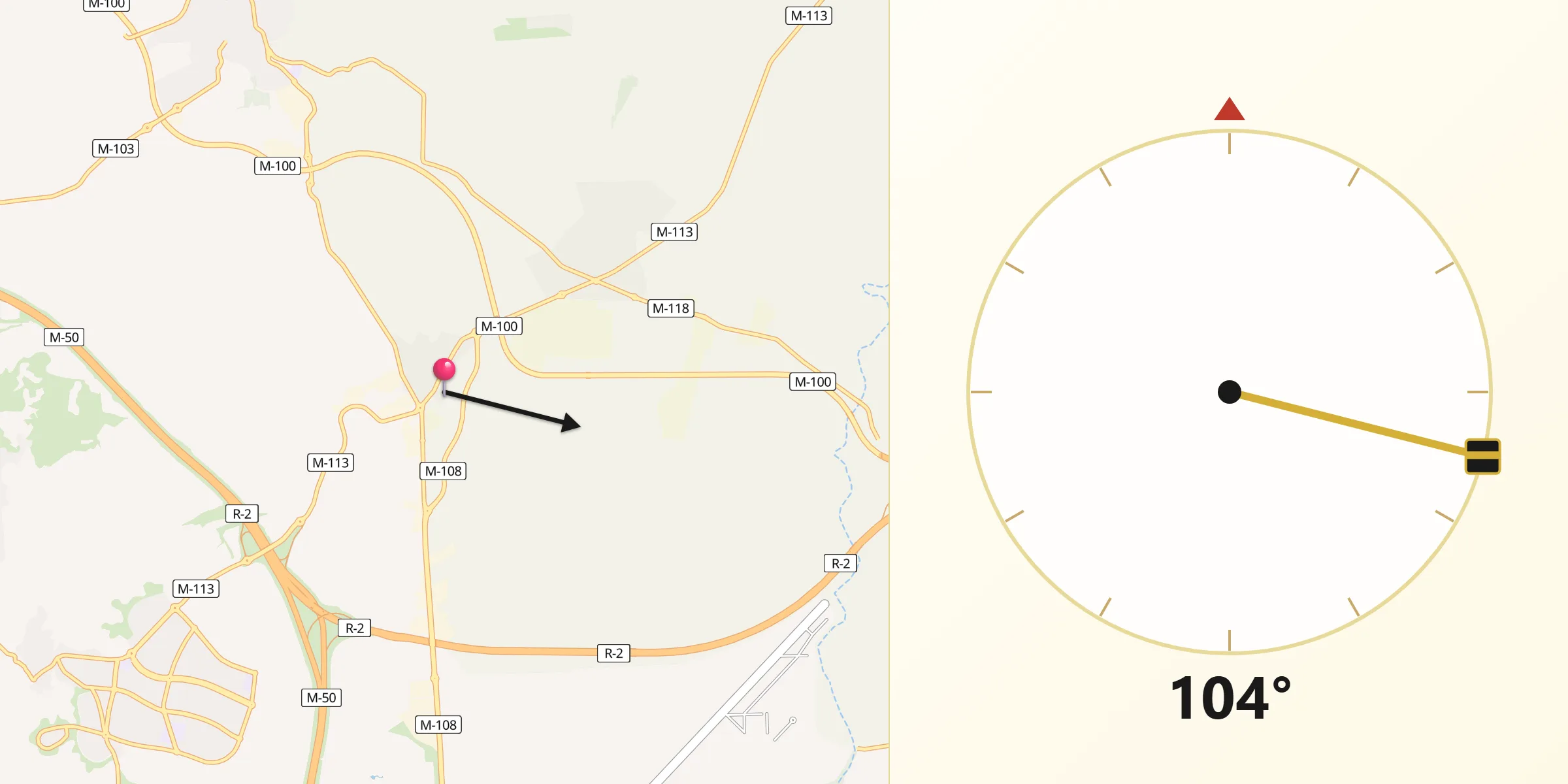 Dirección de la Qibla desde Ajalvir