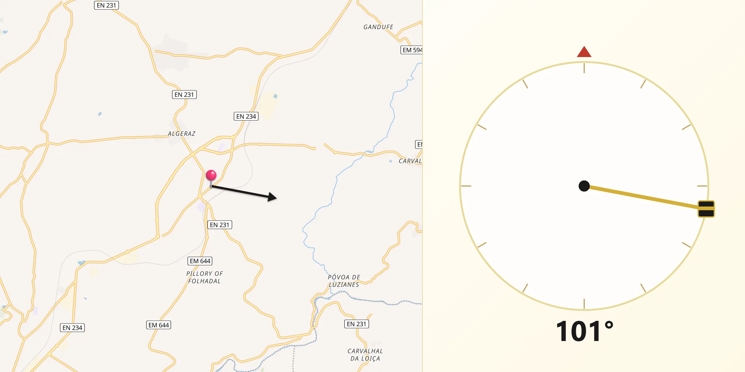 Direção da Qibla a partir de Nelas
