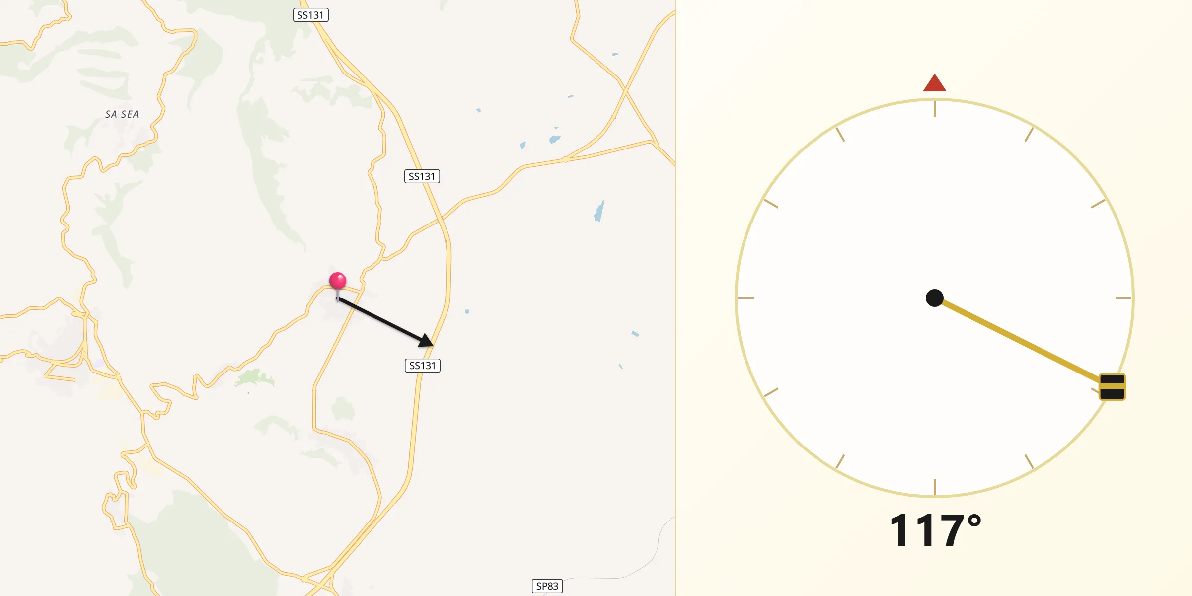 Direzione della Qibla da Bonnanaro