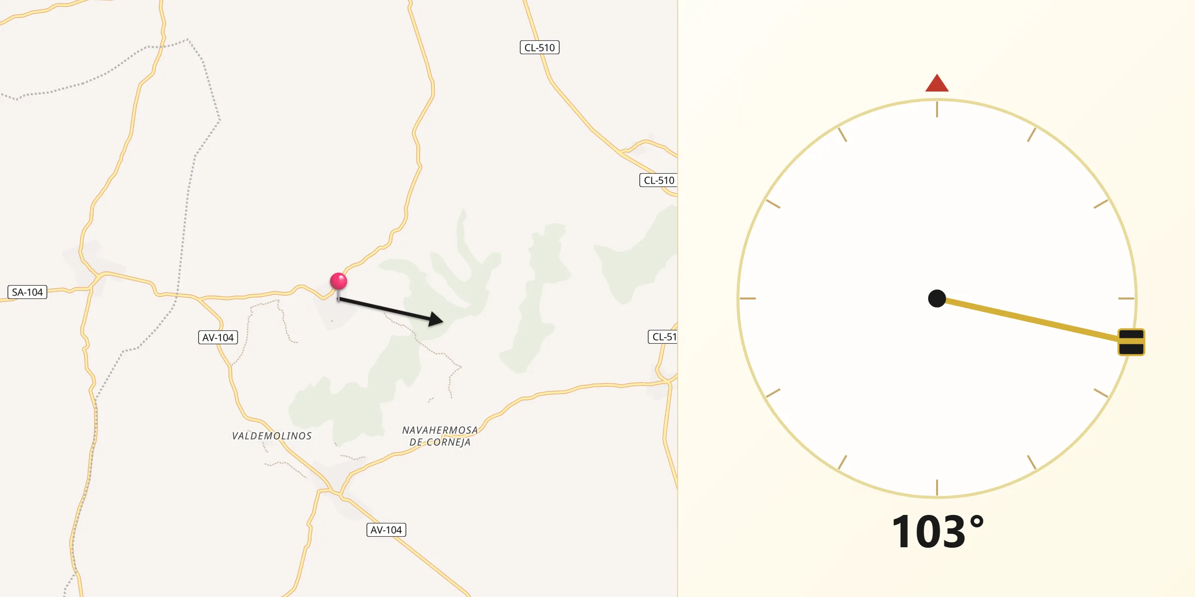 Dirección de la Qibla desde El Mirón