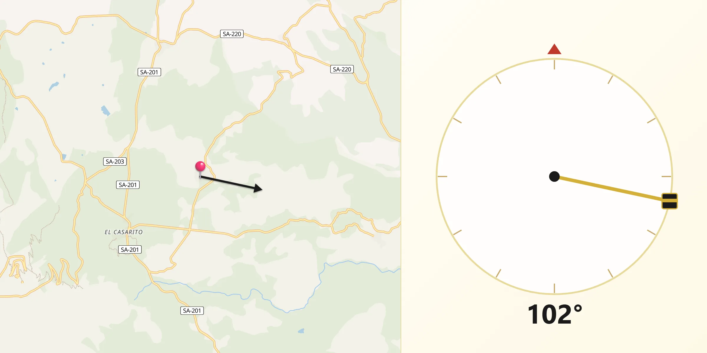 Dirección de la Qibla desde Nava de Francia