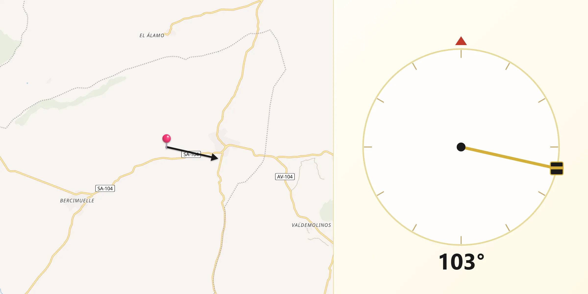 Dirección de la Qibla desde Gallegos de Solmirón