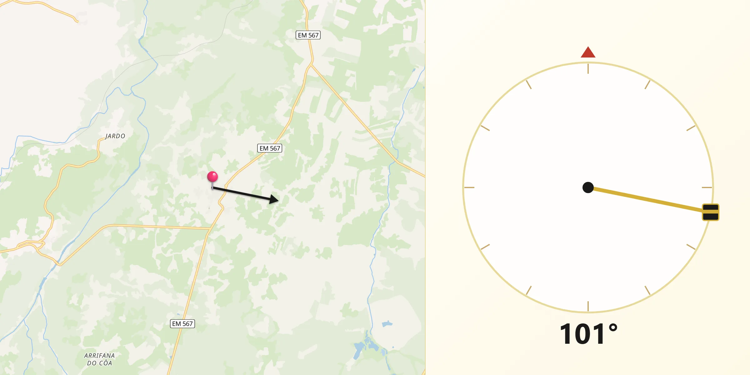 Direção da Qibla a partir de Malhada Sorda