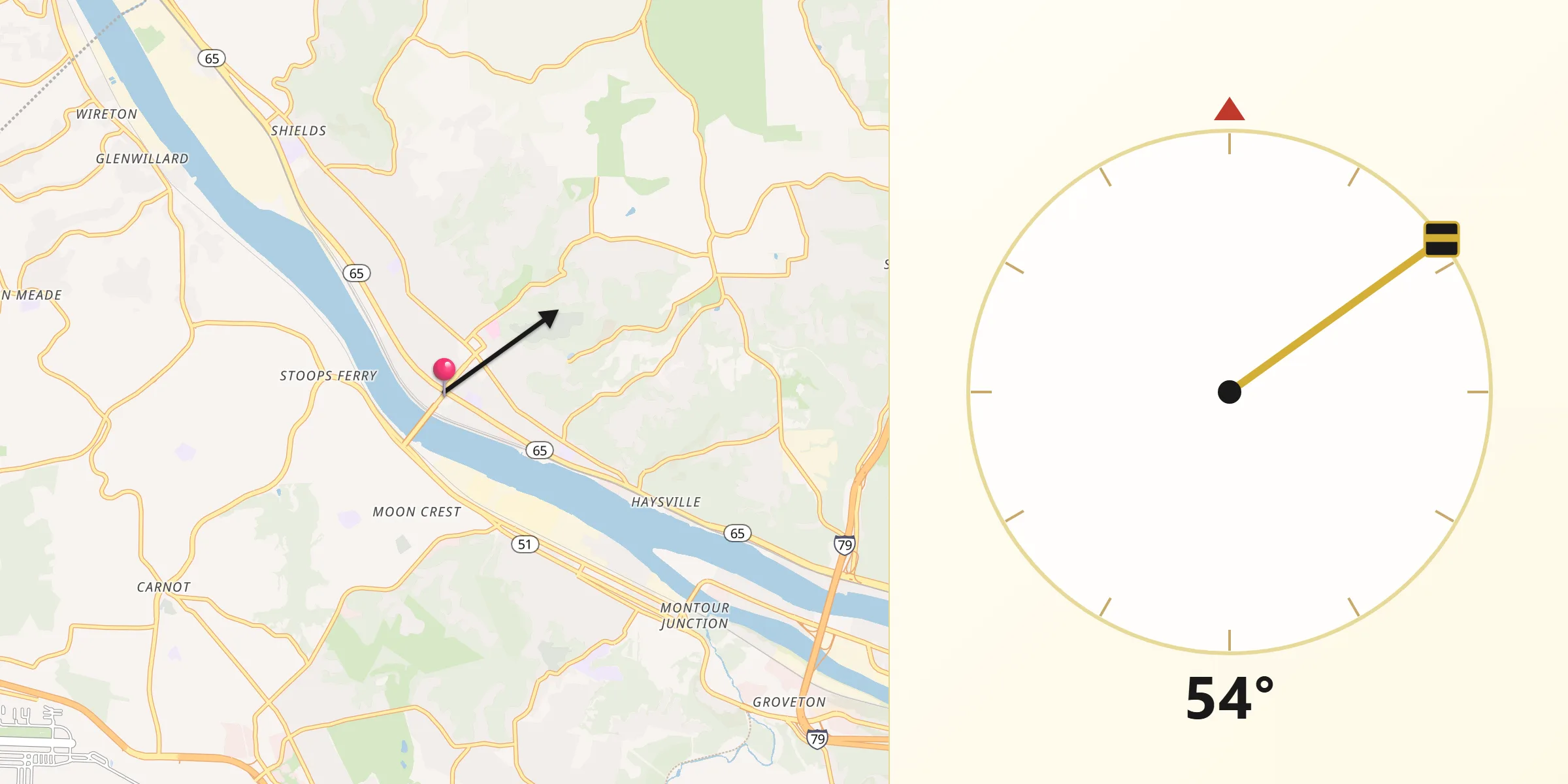 Qibla Direction from Sewickley
