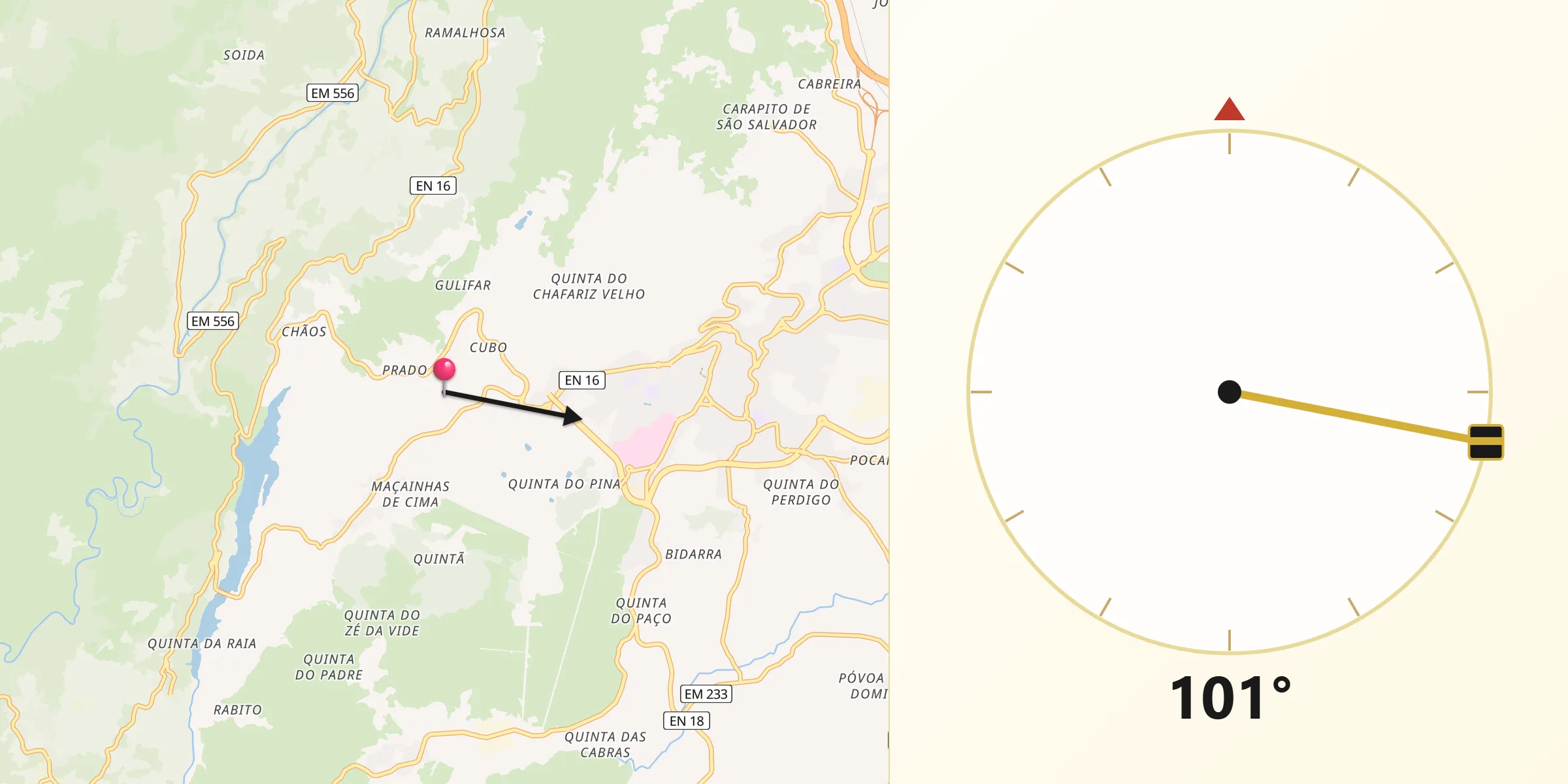 Direção da Qibla a partir de Maçainhas