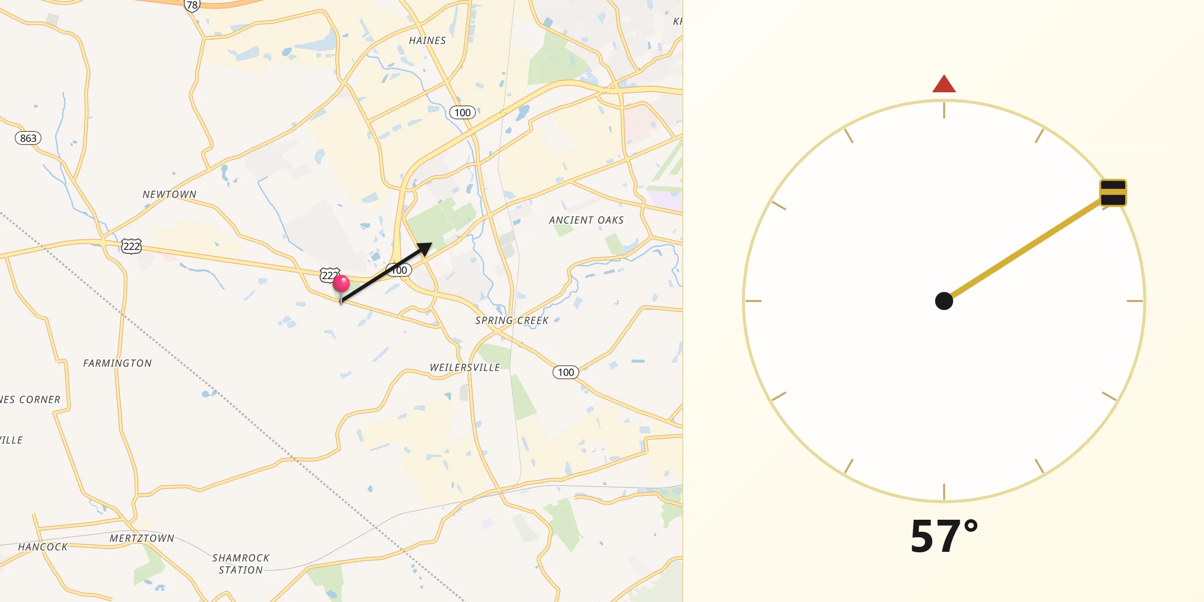 Qibla Direction from Breinigsville