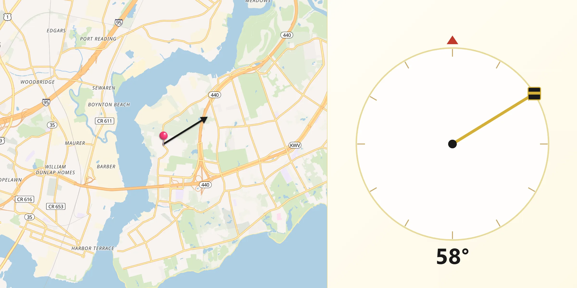 Dirección de la Qibla desde Charleston