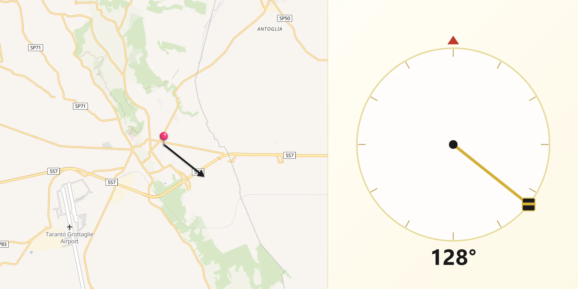 Direzione della Qibla da Grottaglie