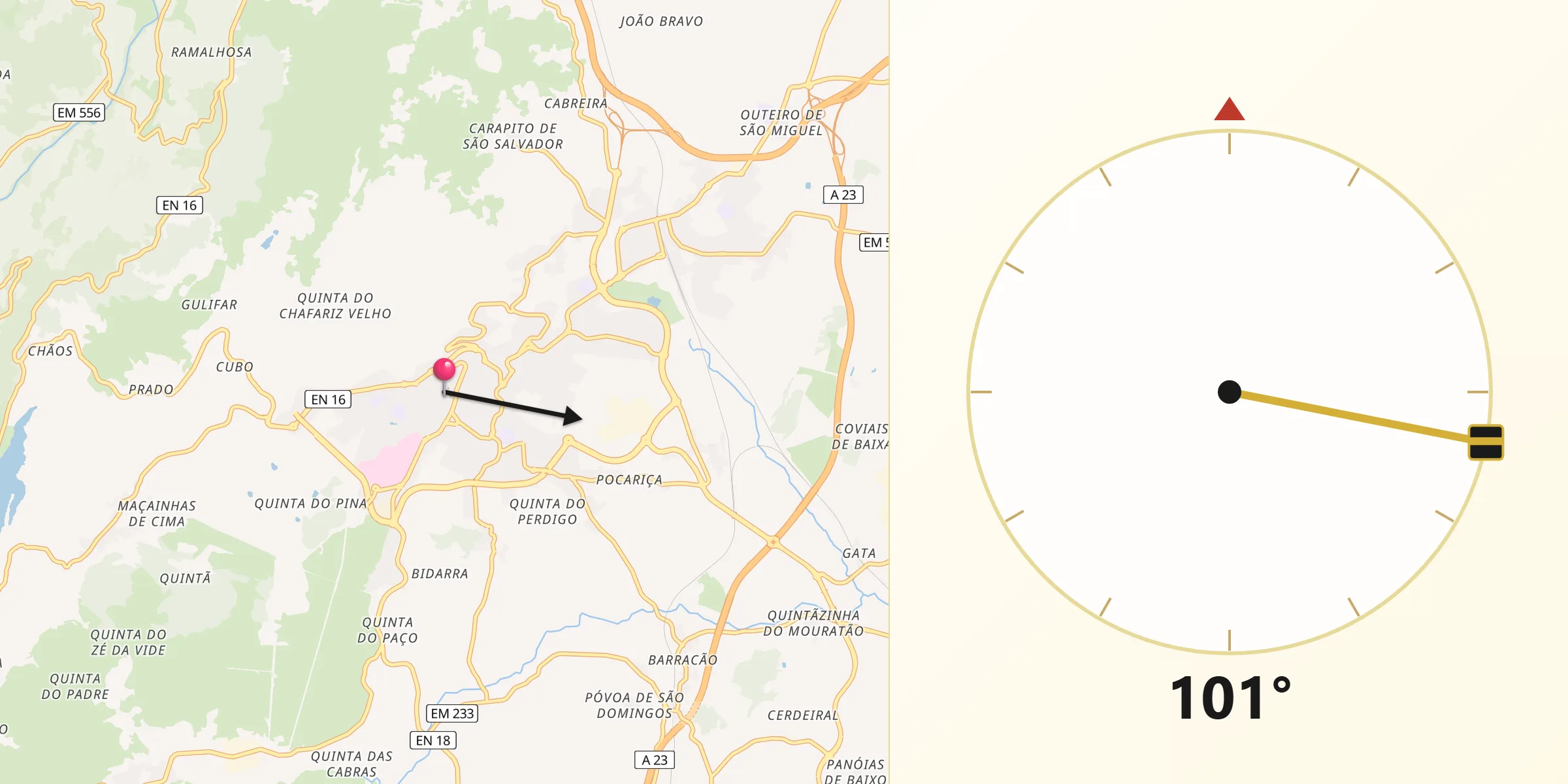 Direção da Qibla a partir de Sé