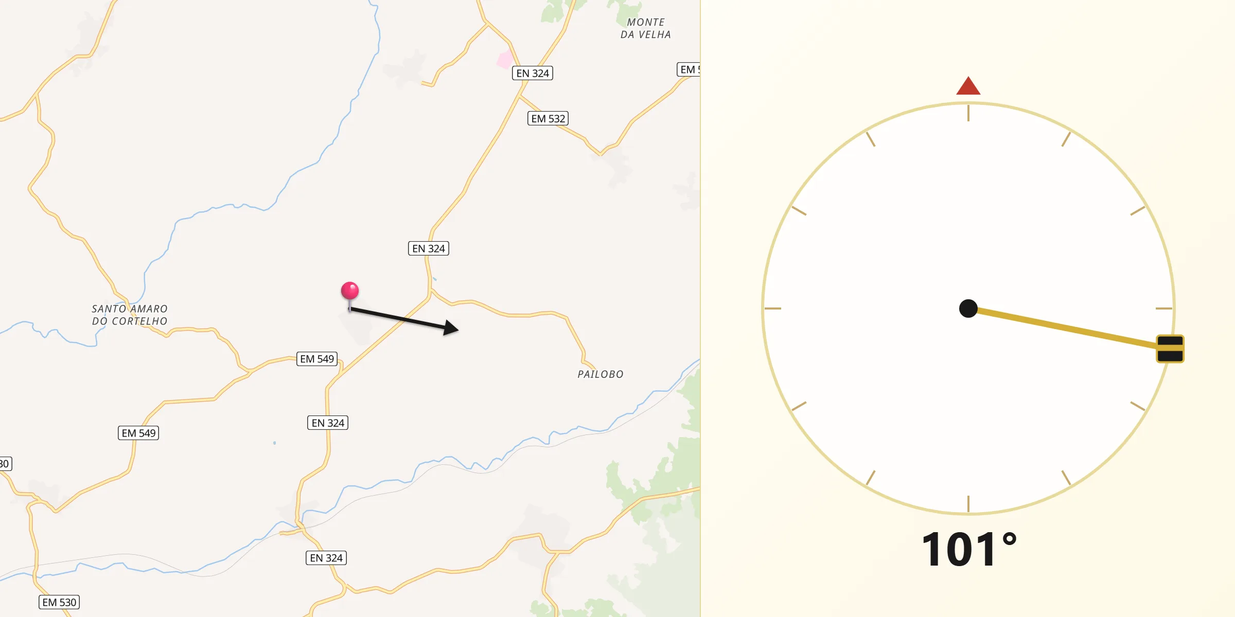 Direção da Qibla a partir de Parada
