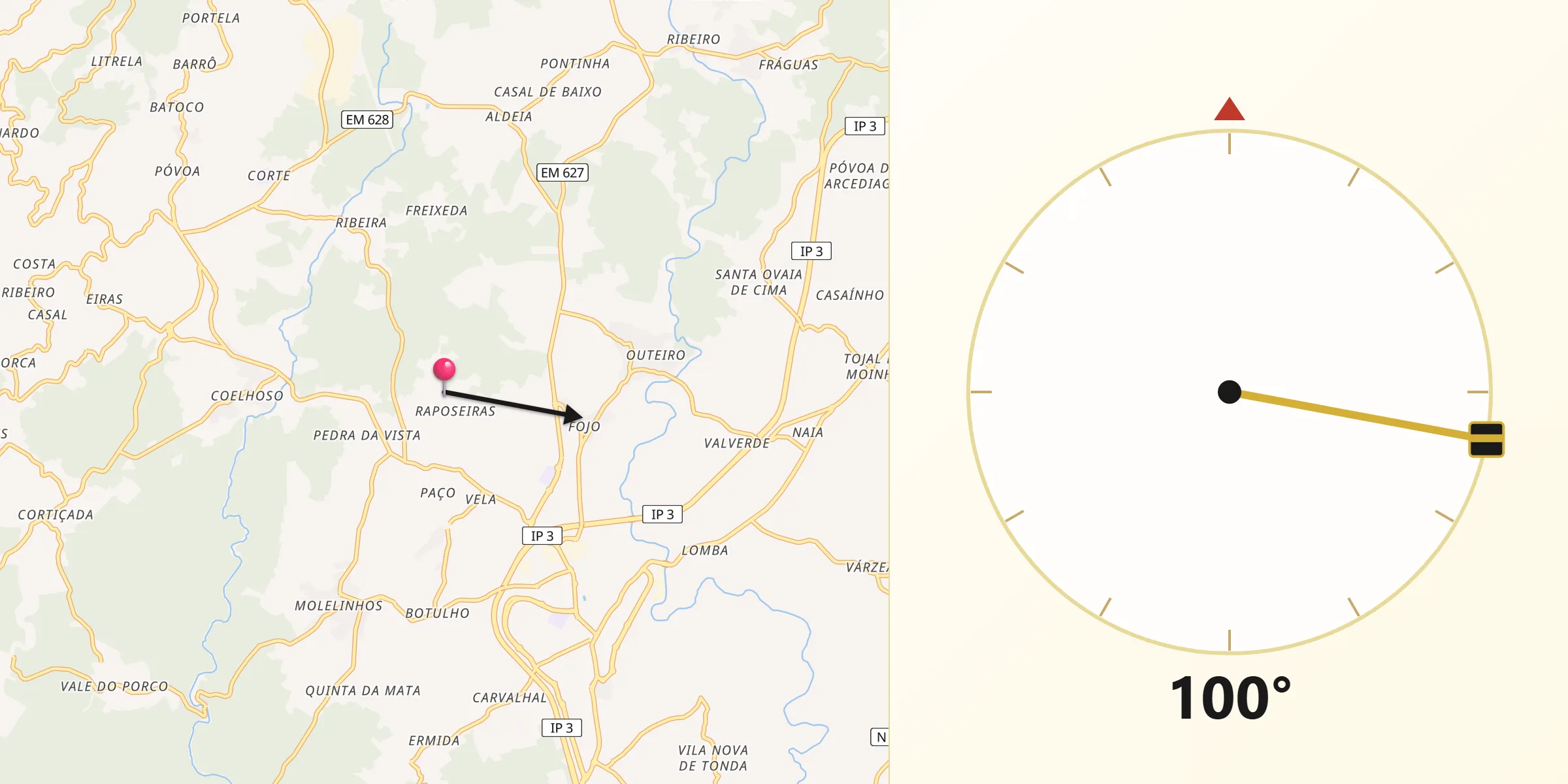 Direção da Qibla a partir de Tondela