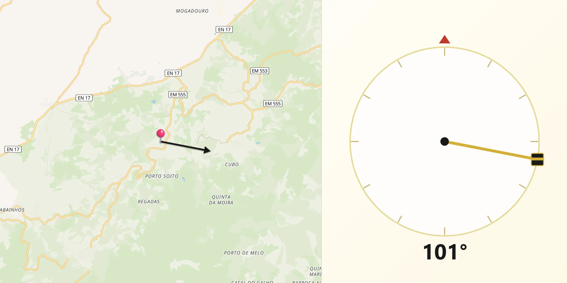 Direção da Qibla a partir de Figueiró da Serra