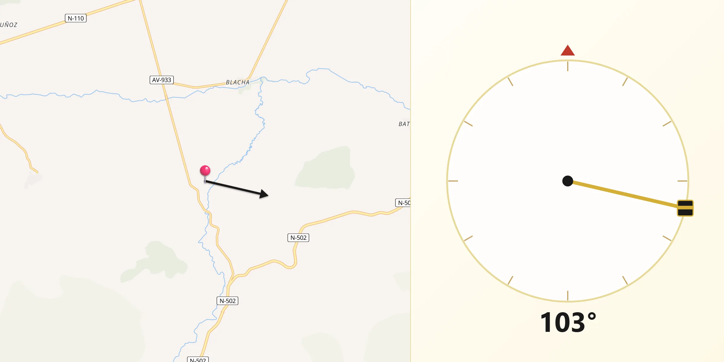 Dirección de la Qibla desde Narros del Puerto