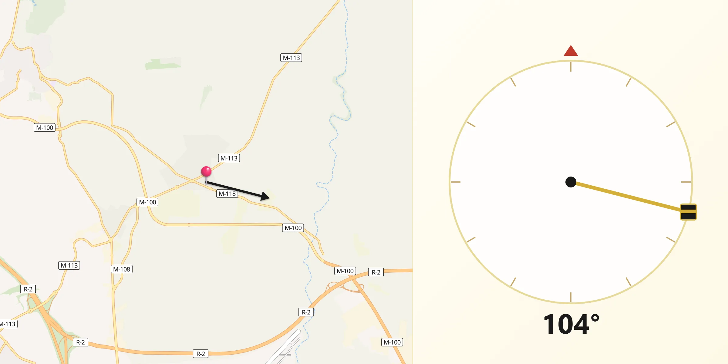 Dirección de la Qibla desde Daganzo de Arriba