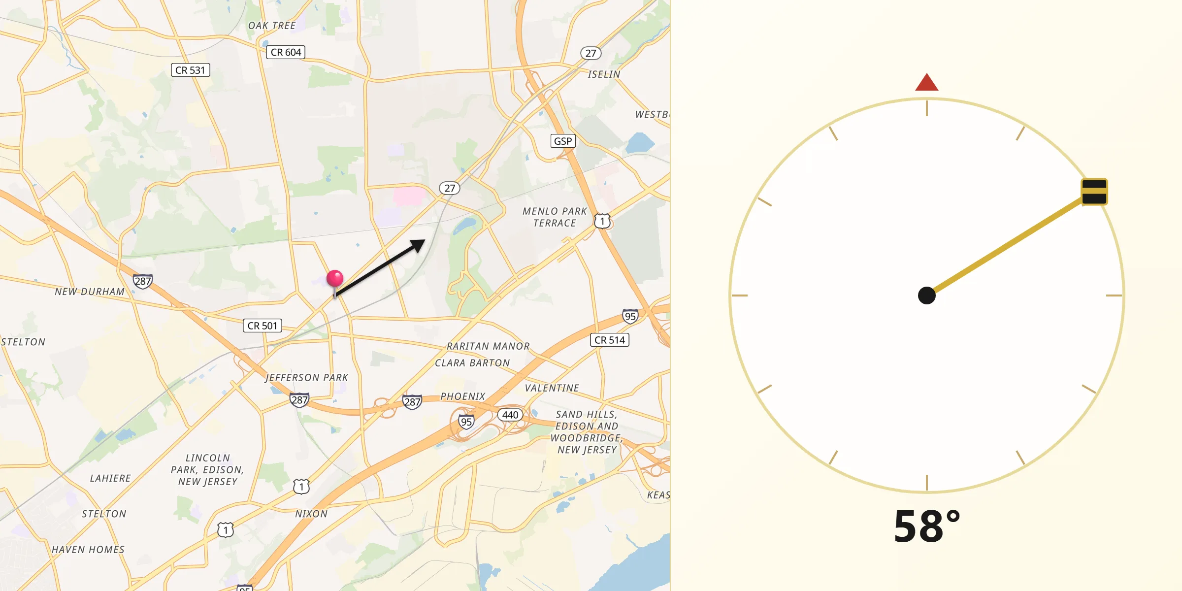 Qibla Direction from Metuchen
