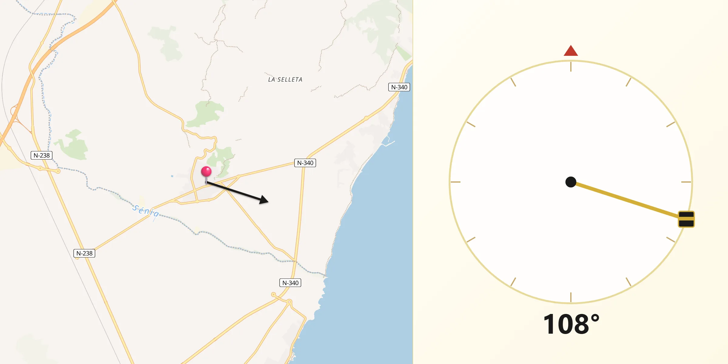 Dirección de la Qibla desde Alcanar
