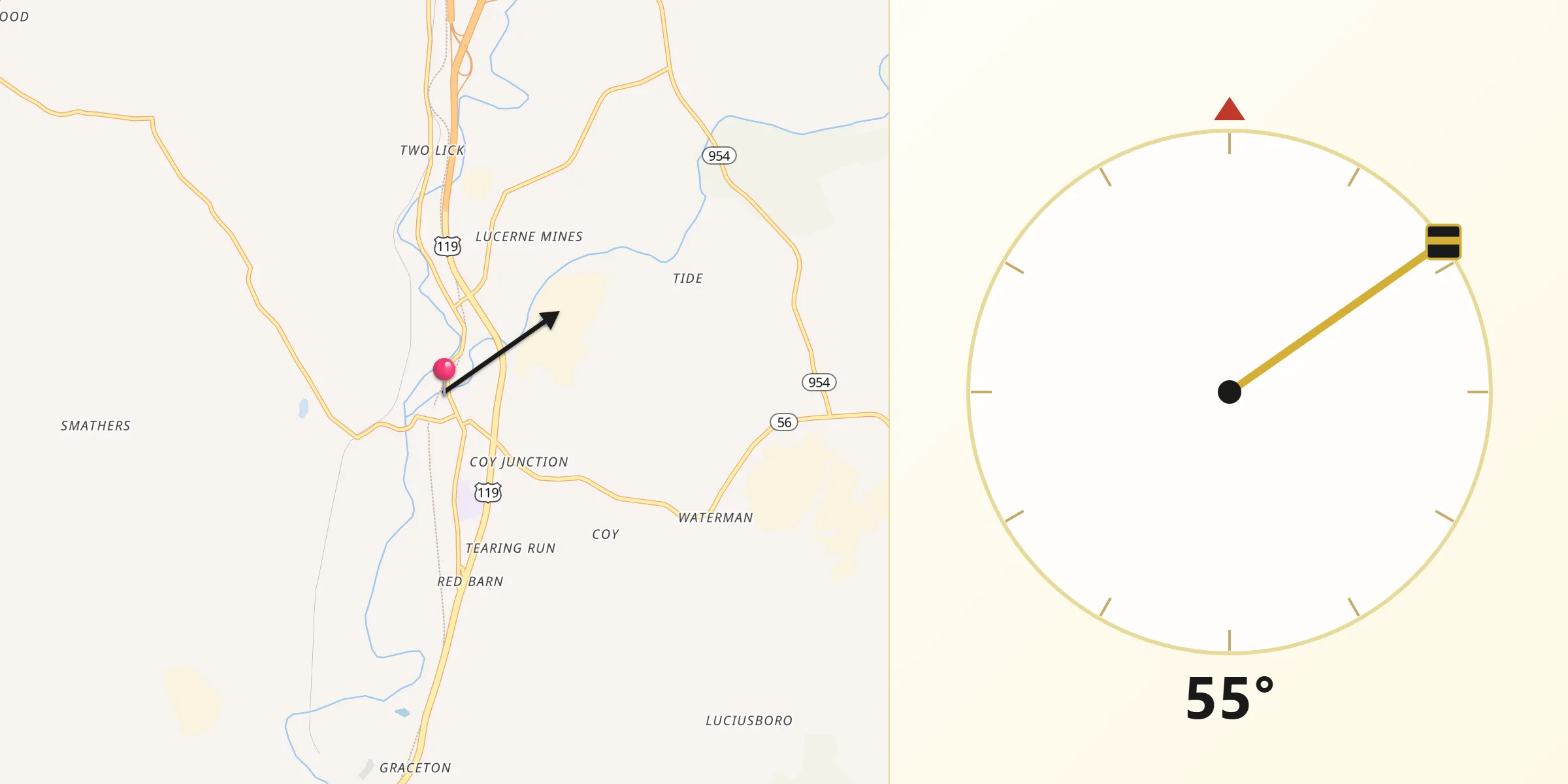 Qibla Direction from Homer City