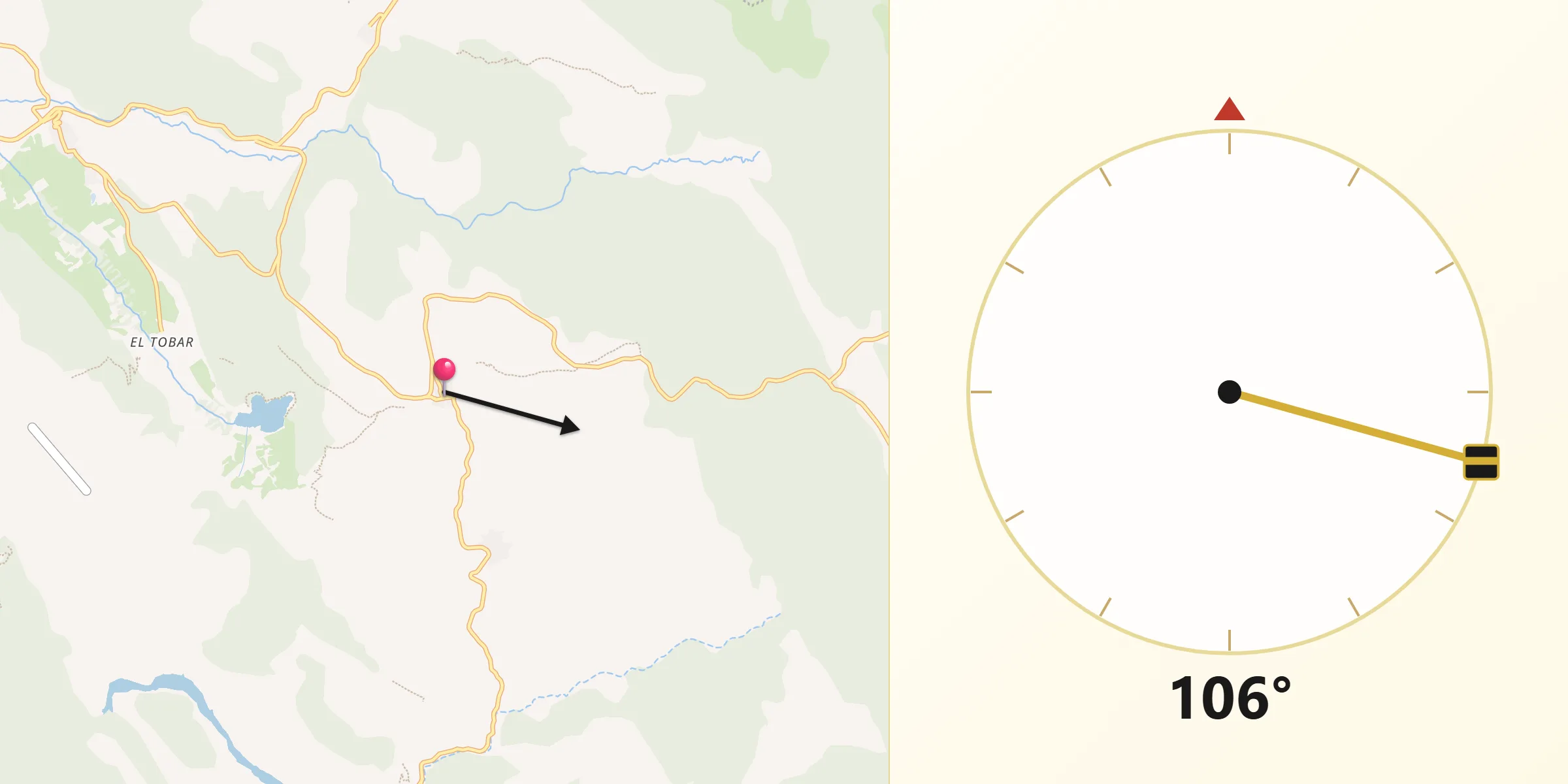 Dirección de la Qibla desde Masegosa