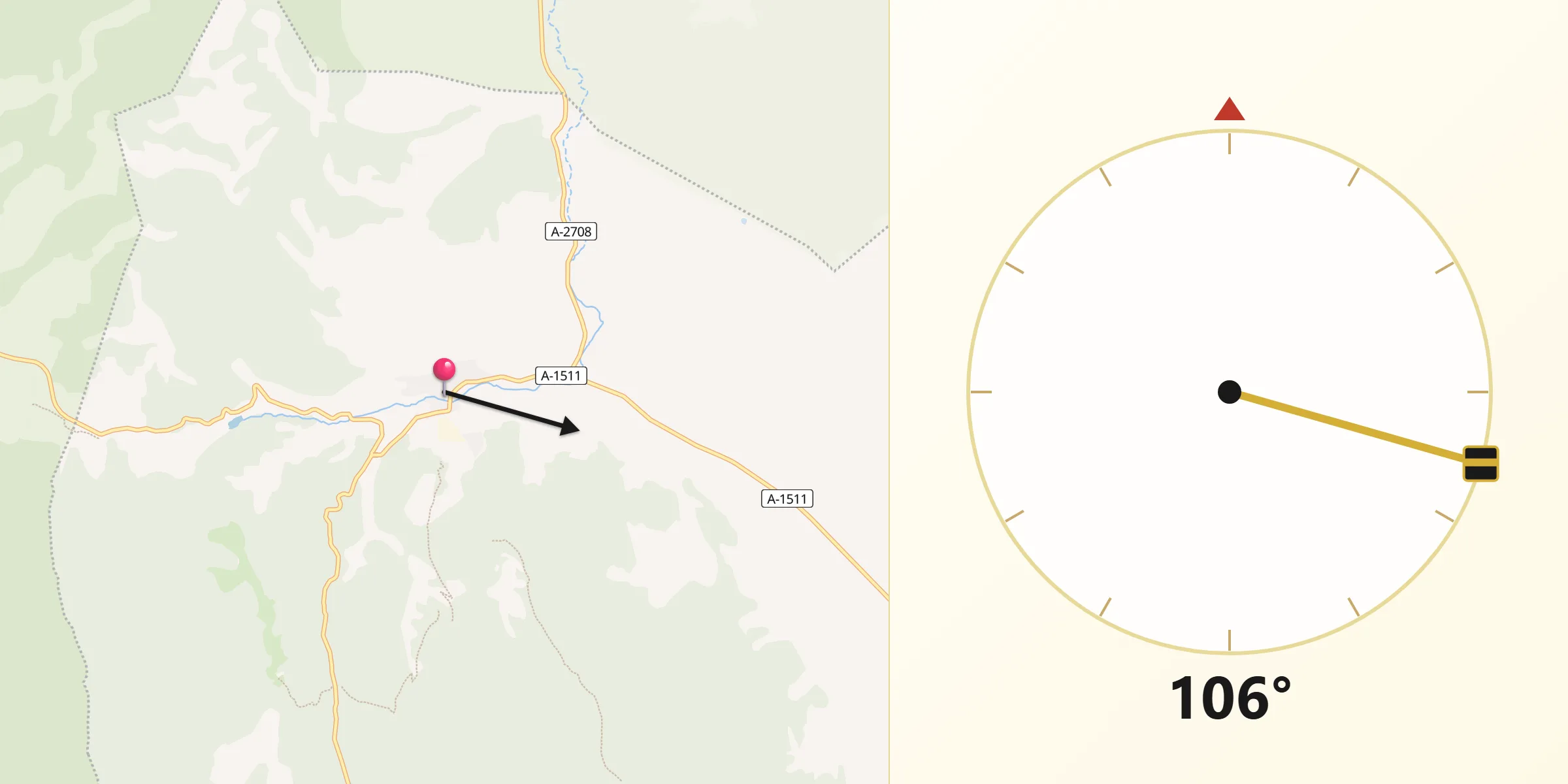 Dirección de la Qibla desde Orihuela del Tremedal