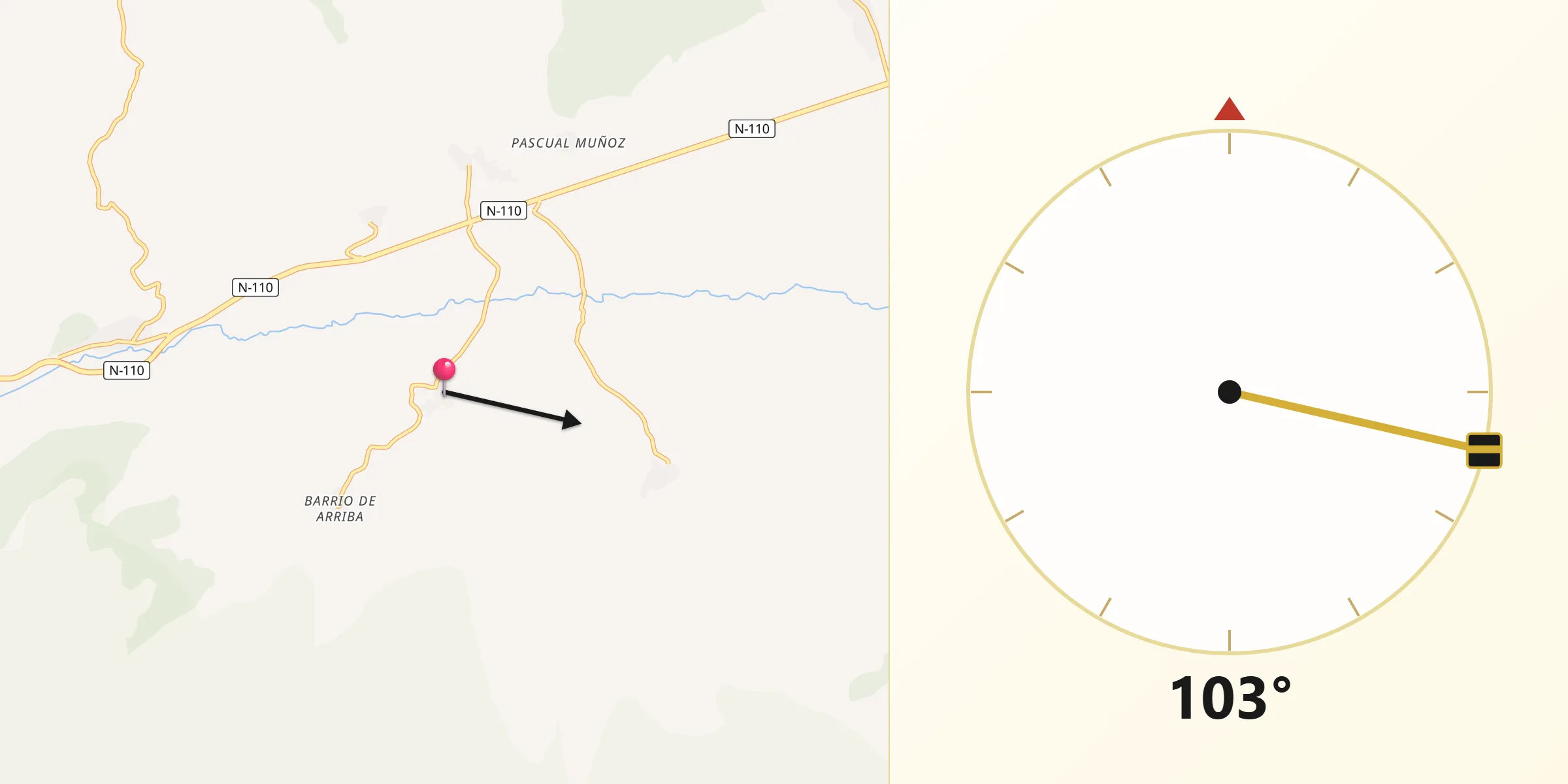 Dirección de la Qibla desde Pradosegar