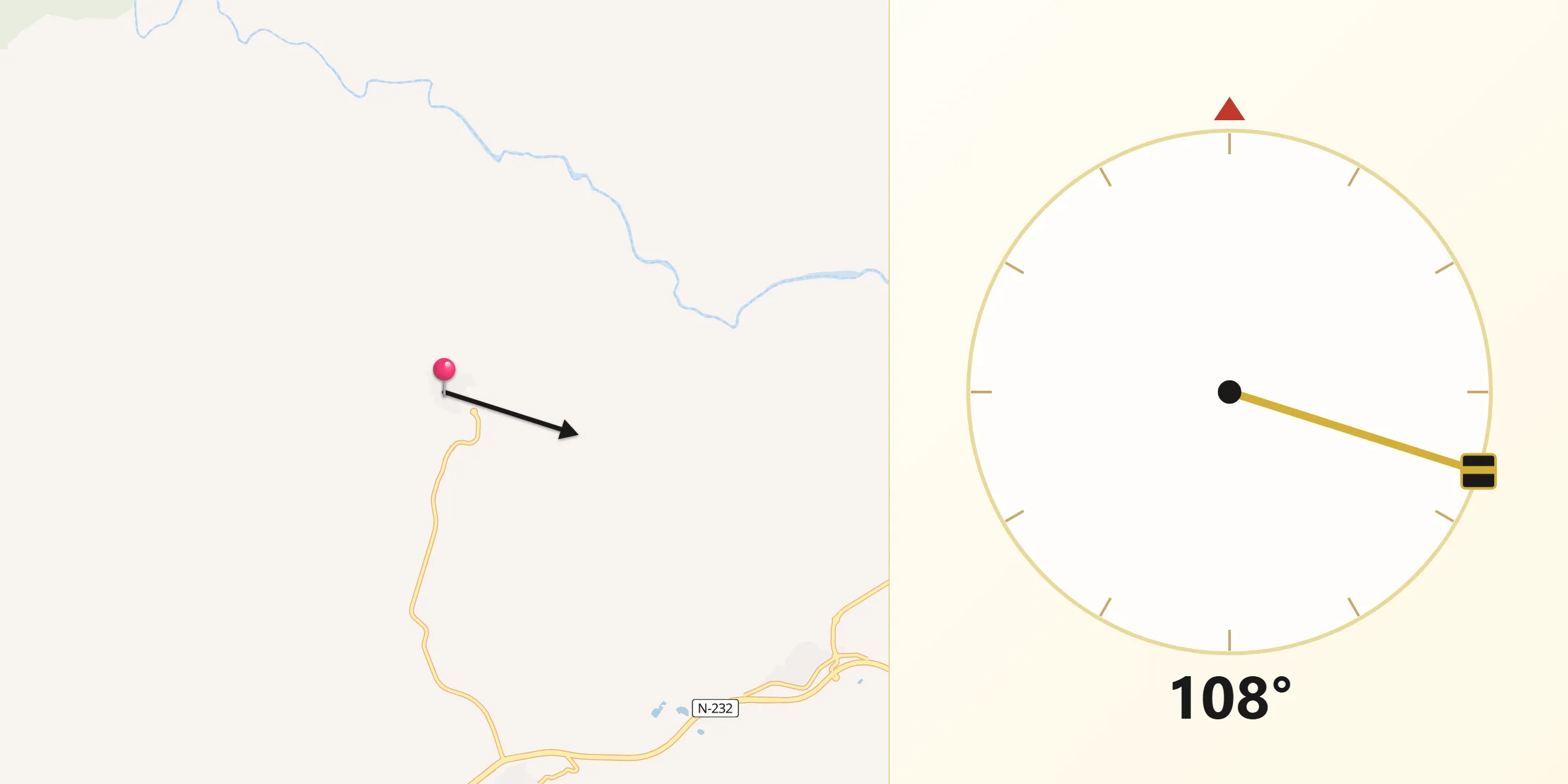 Dirección de la Qibla desde Canet lo Roig