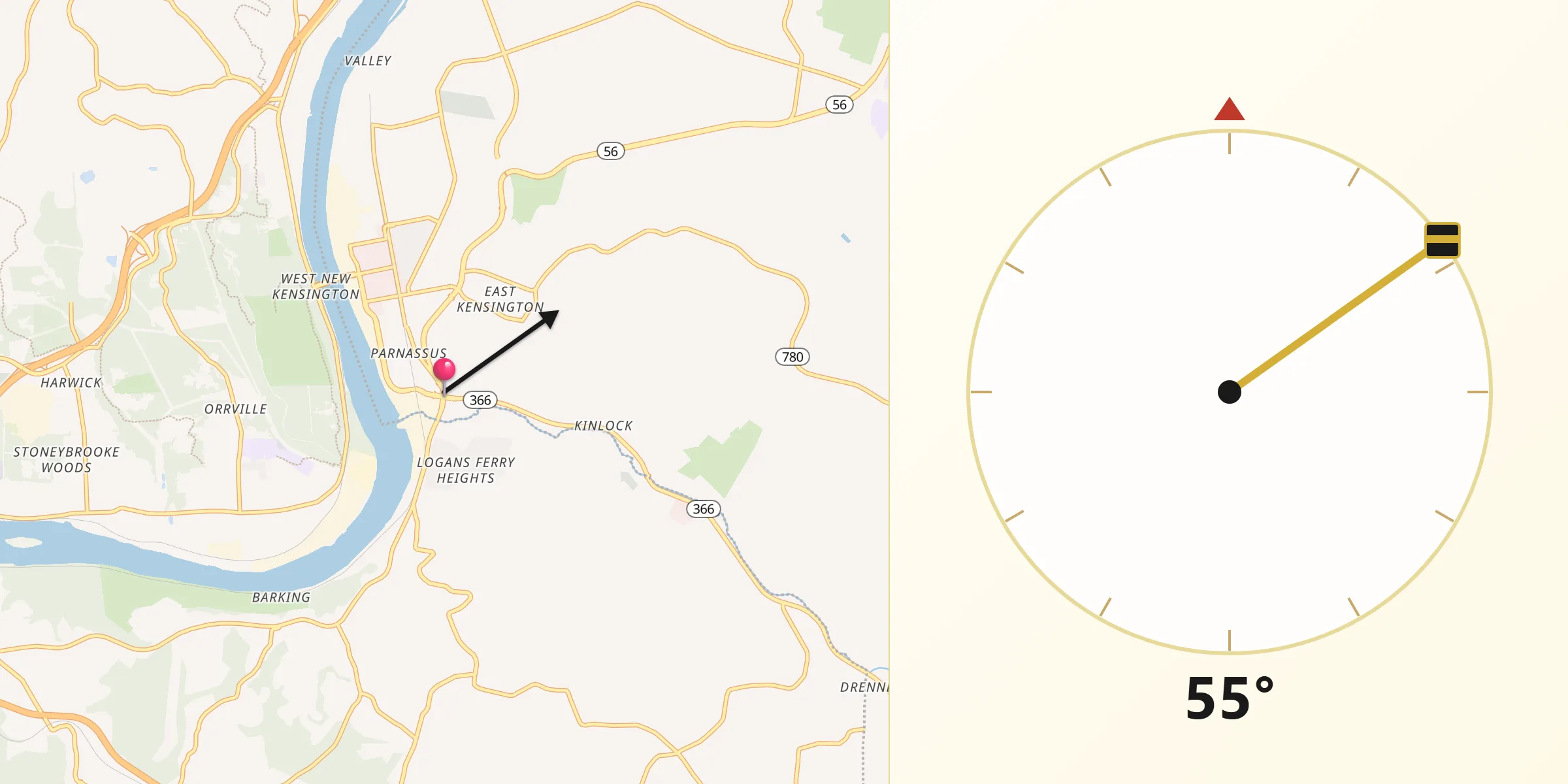 Qibla Direction from Lower Burrell