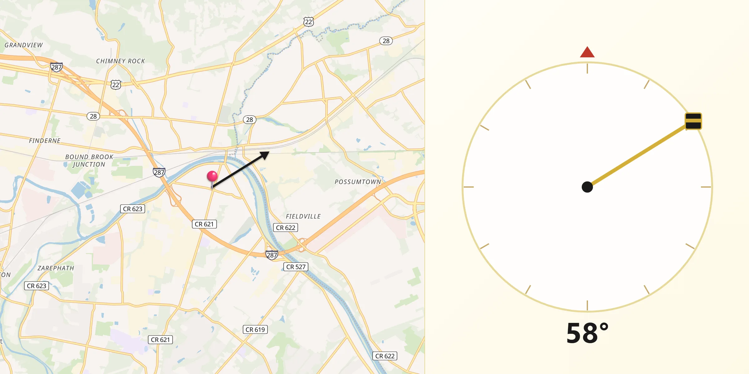 Qibla Direction from South Bound Brook