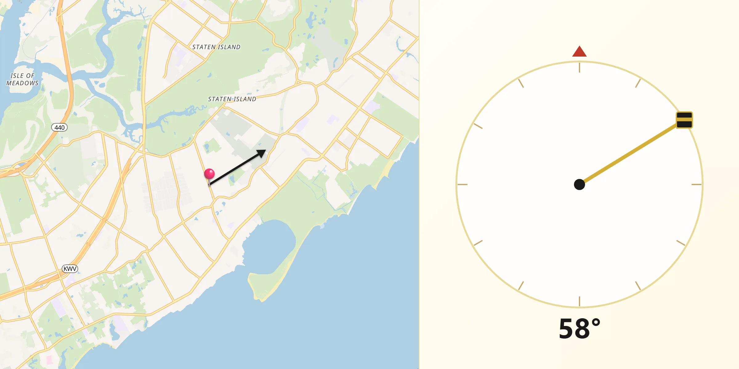 Qibla Direction from Great Kills