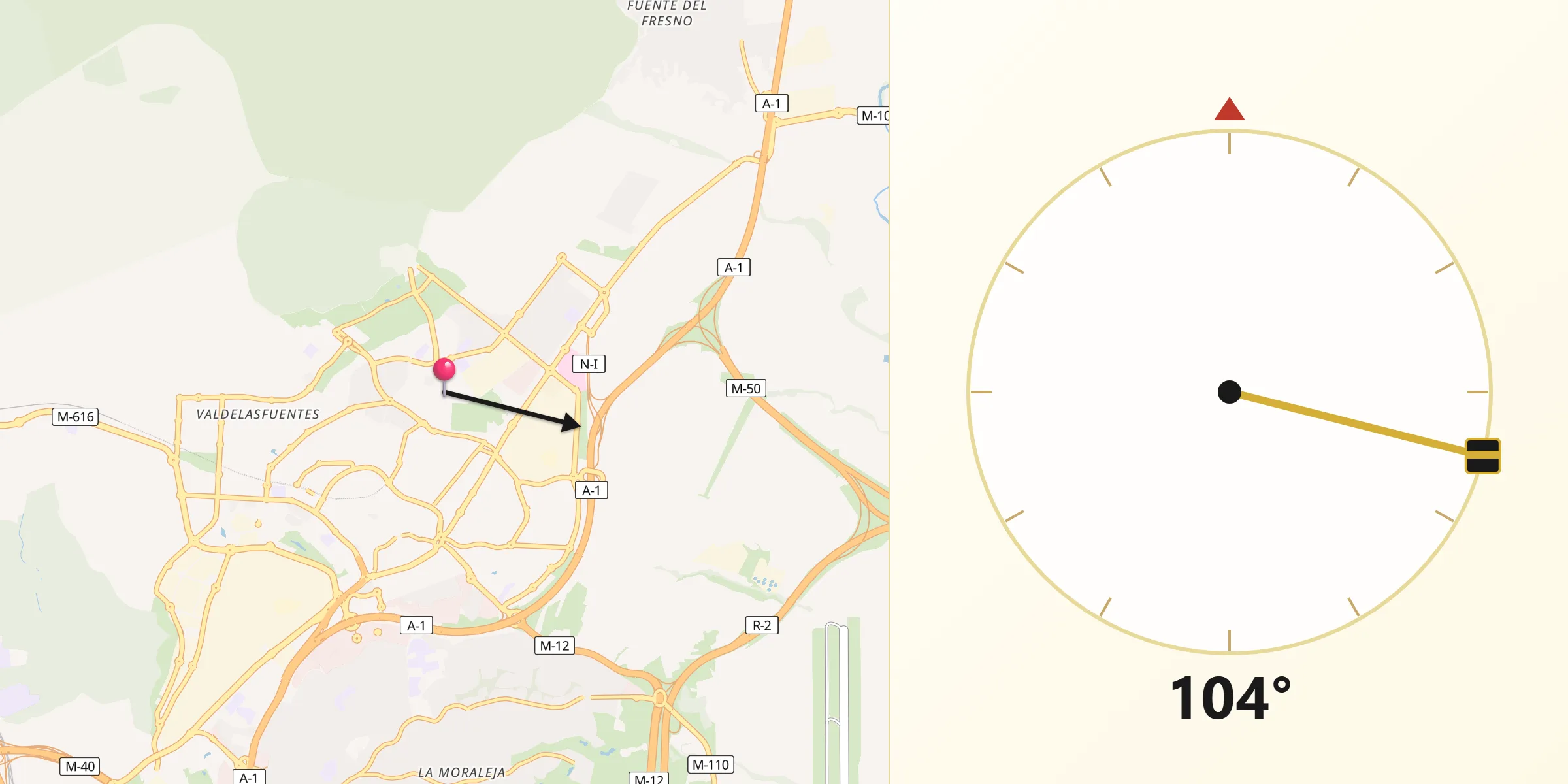 Dirección de la Qibla desde San Sebastián de los Reyes