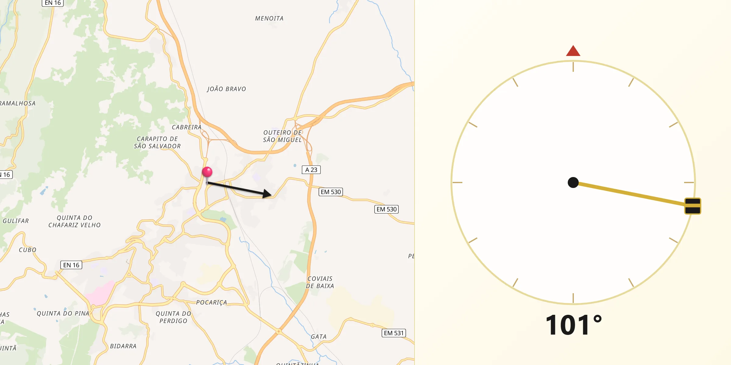 Direção da Qibla a partir de São Miguel da Guarda