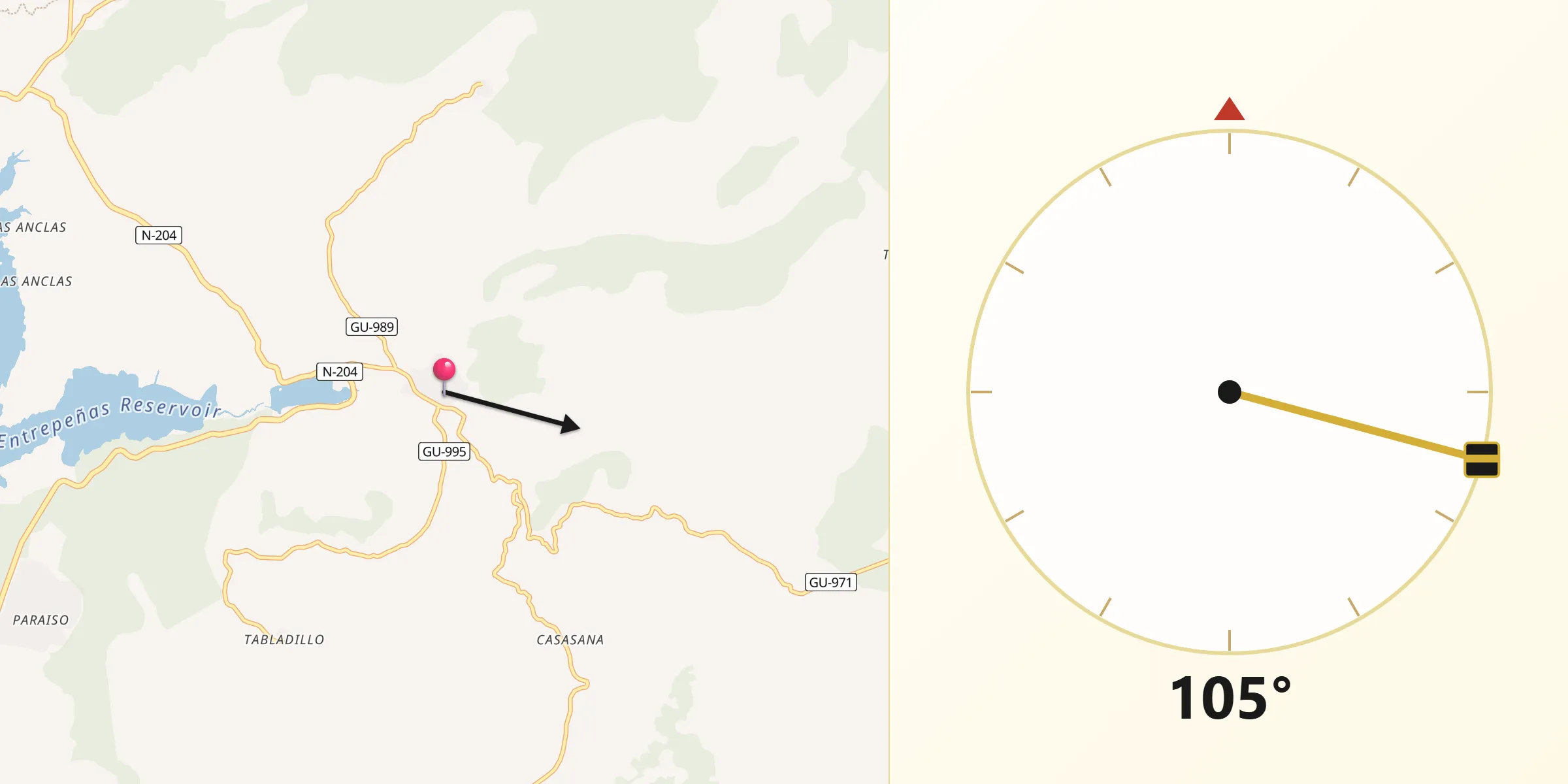 Dirección de la Qibla desde Pareja