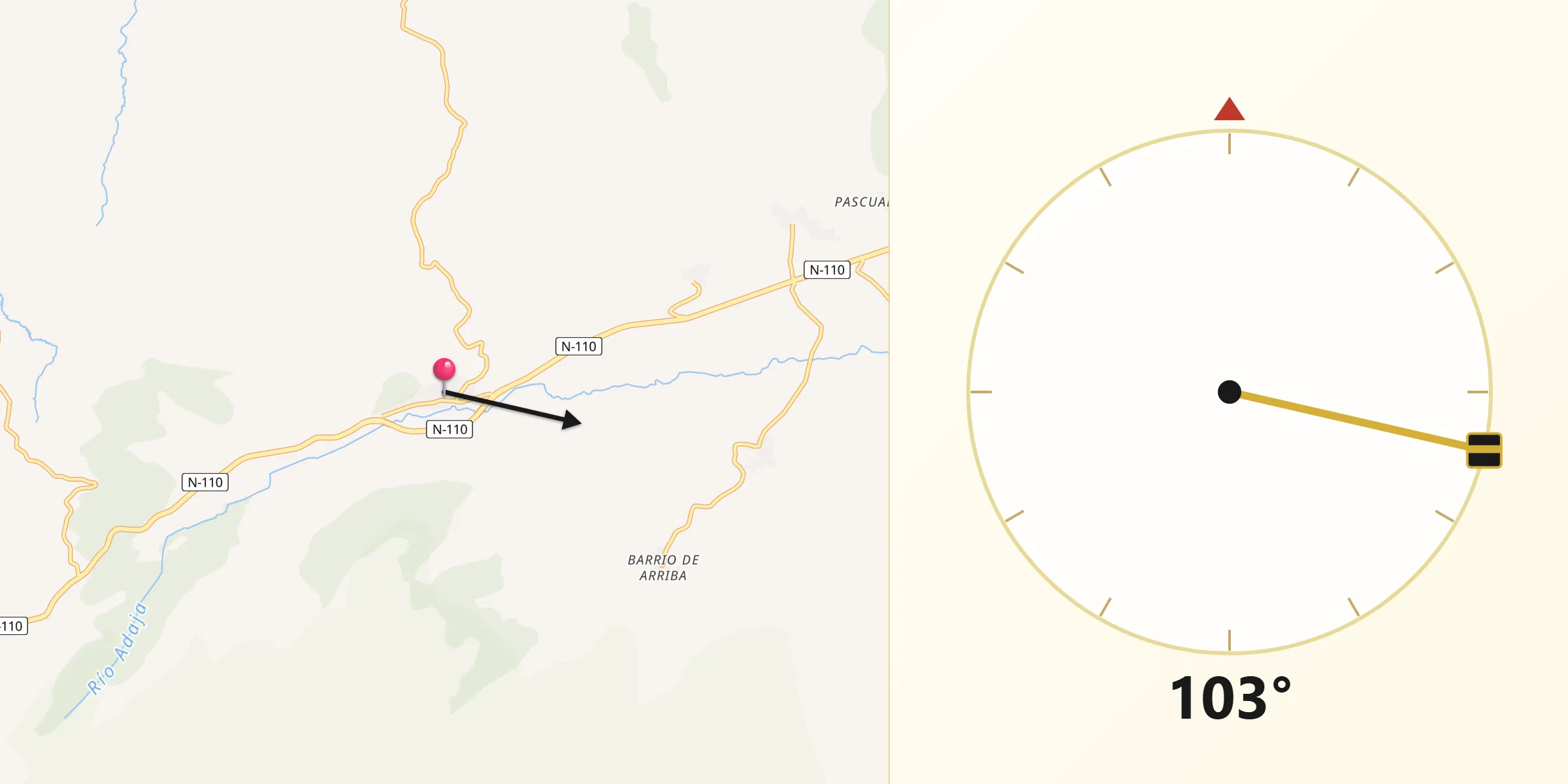 Dirección de la Qibla desde Villatoro