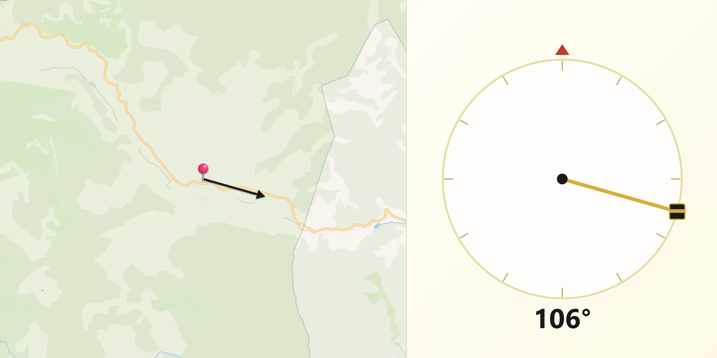 Dirección de la Qibla desde Orea