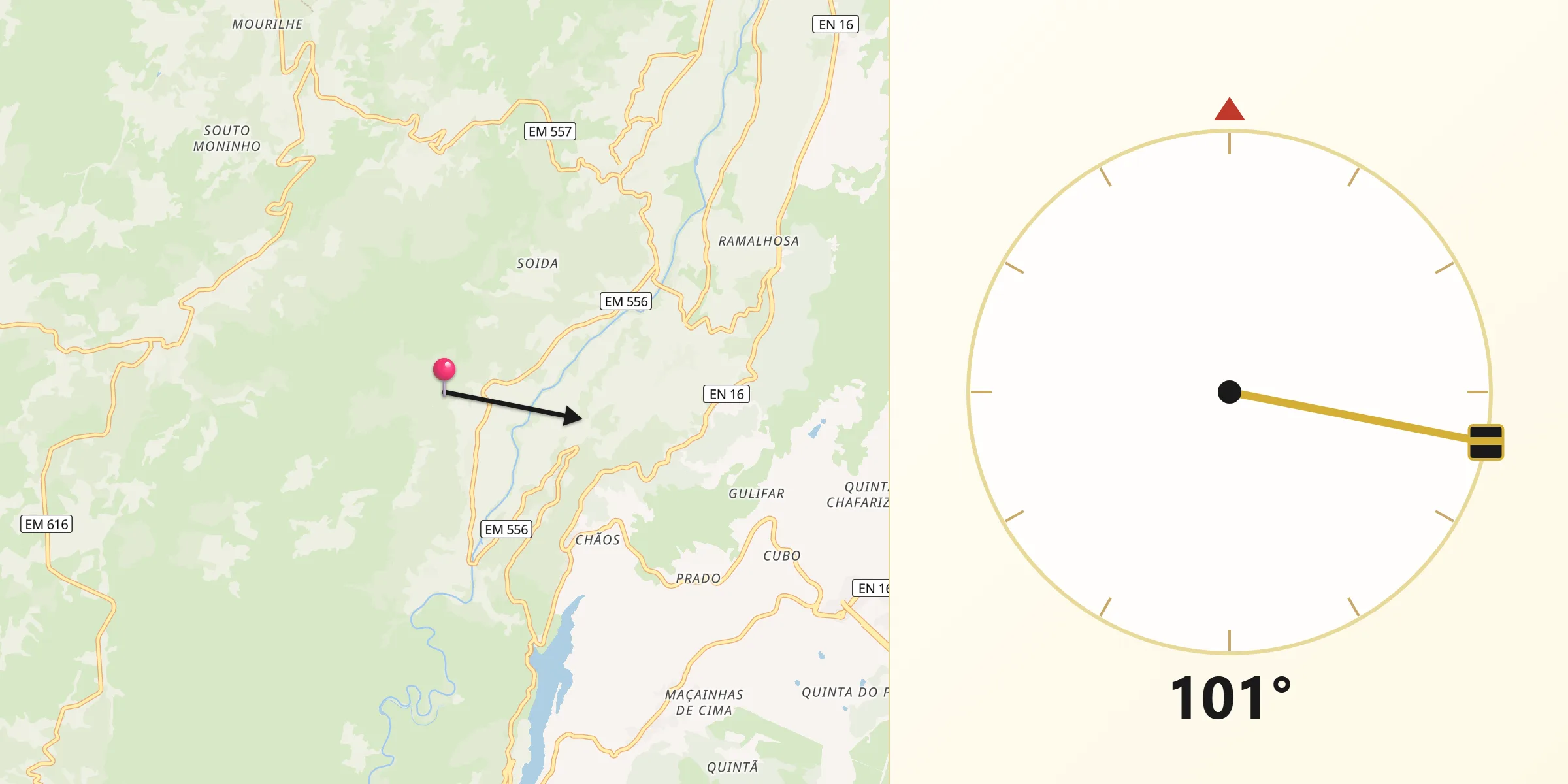 Direção da Qibla a partir de Mizarela