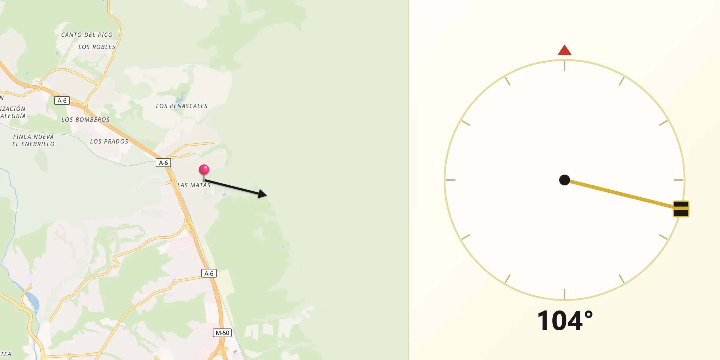 Dirección de la Qibla desde Las Matas