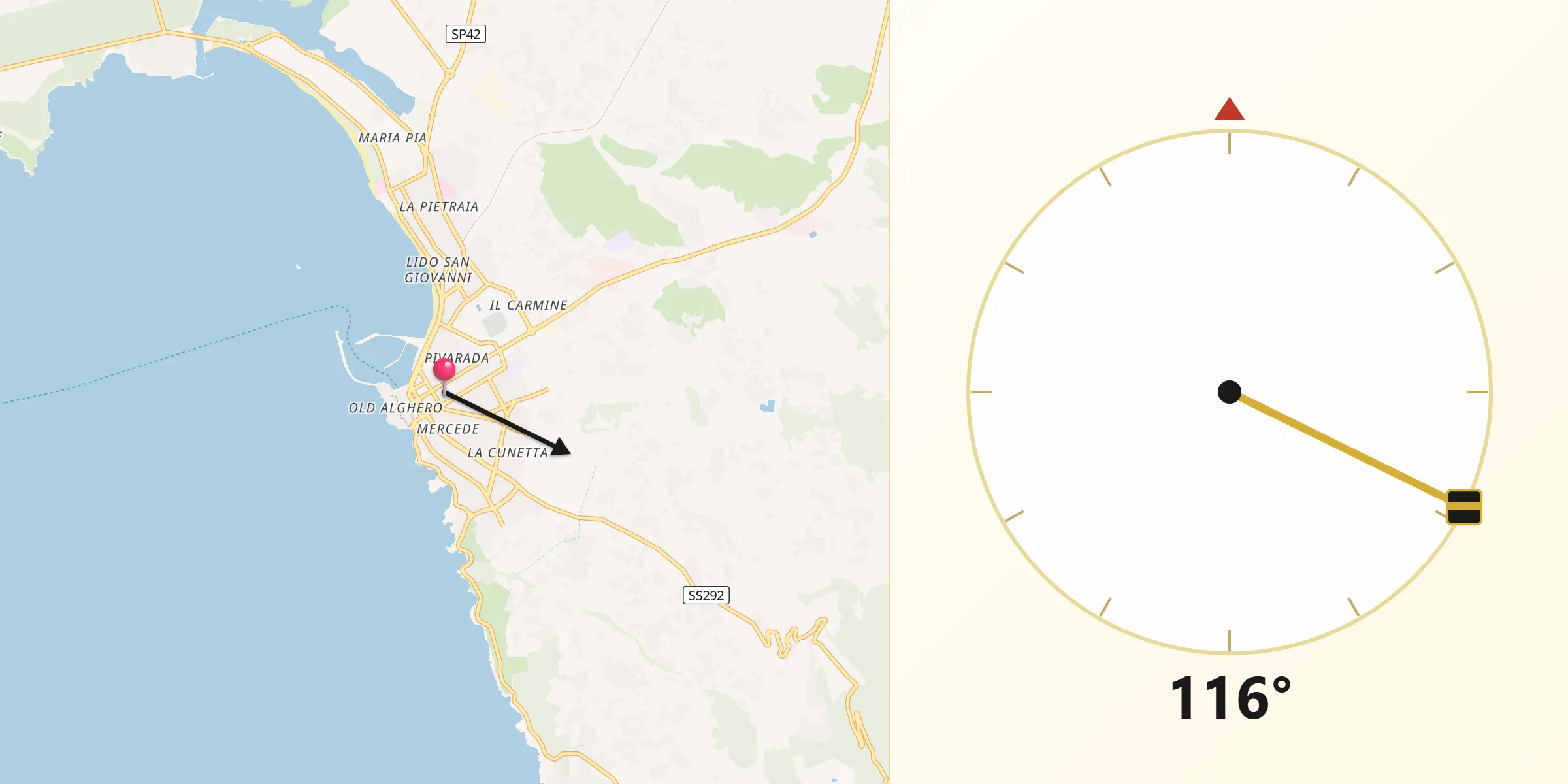 Direzione della Qibla da Alghero