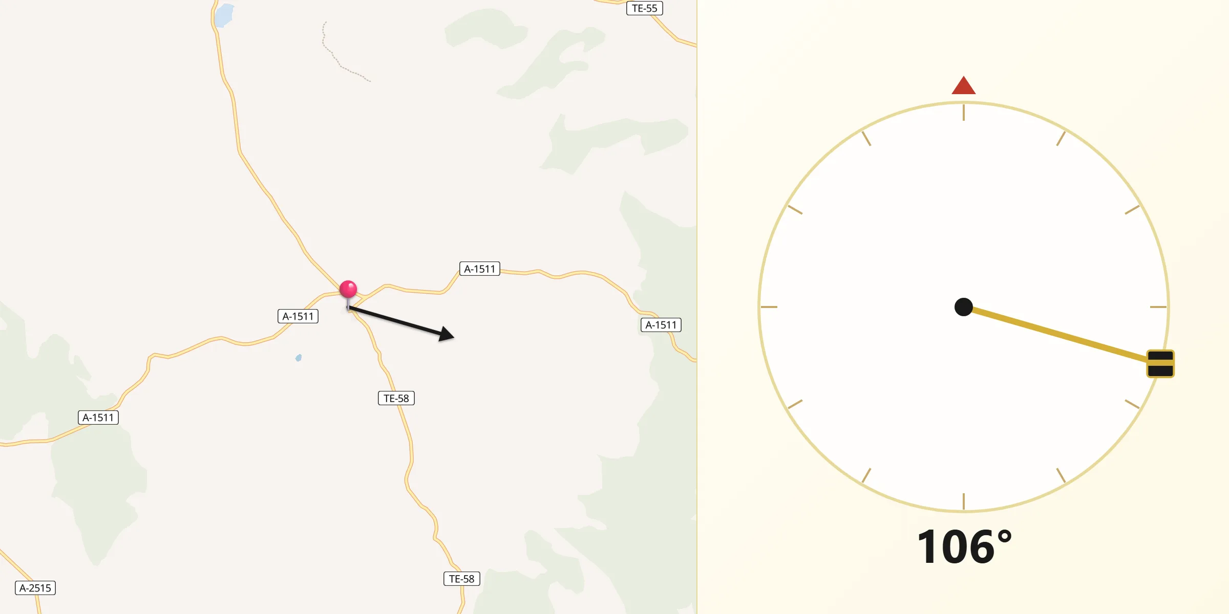Dirección de la Qibla desde Pozondón