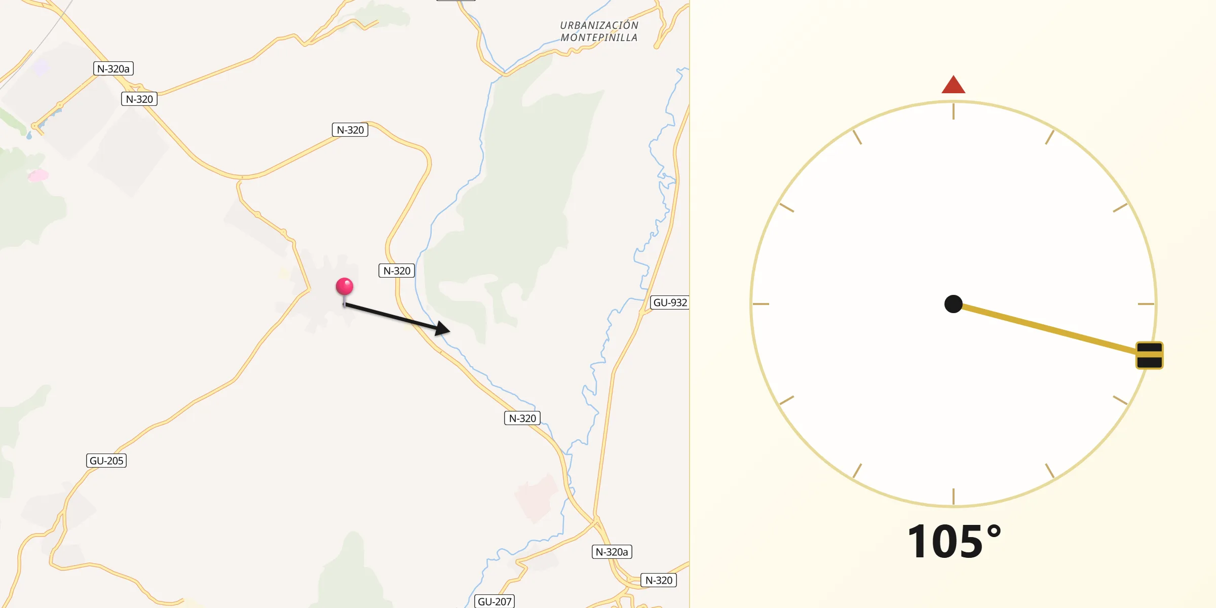 Dirección de la Qibla desde Horche