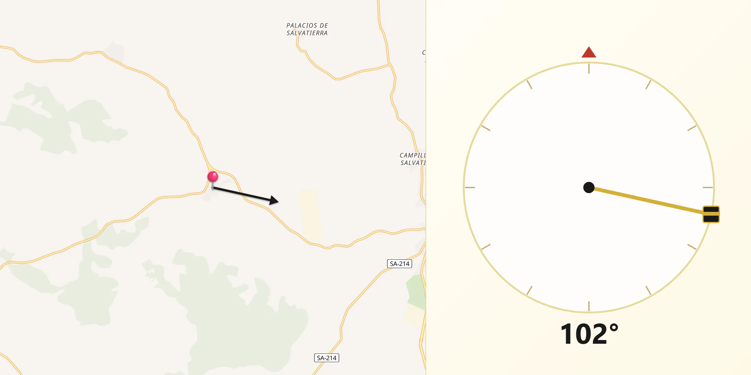 Dirección de la Qibla desde Fuenterroble de Salvatierra
